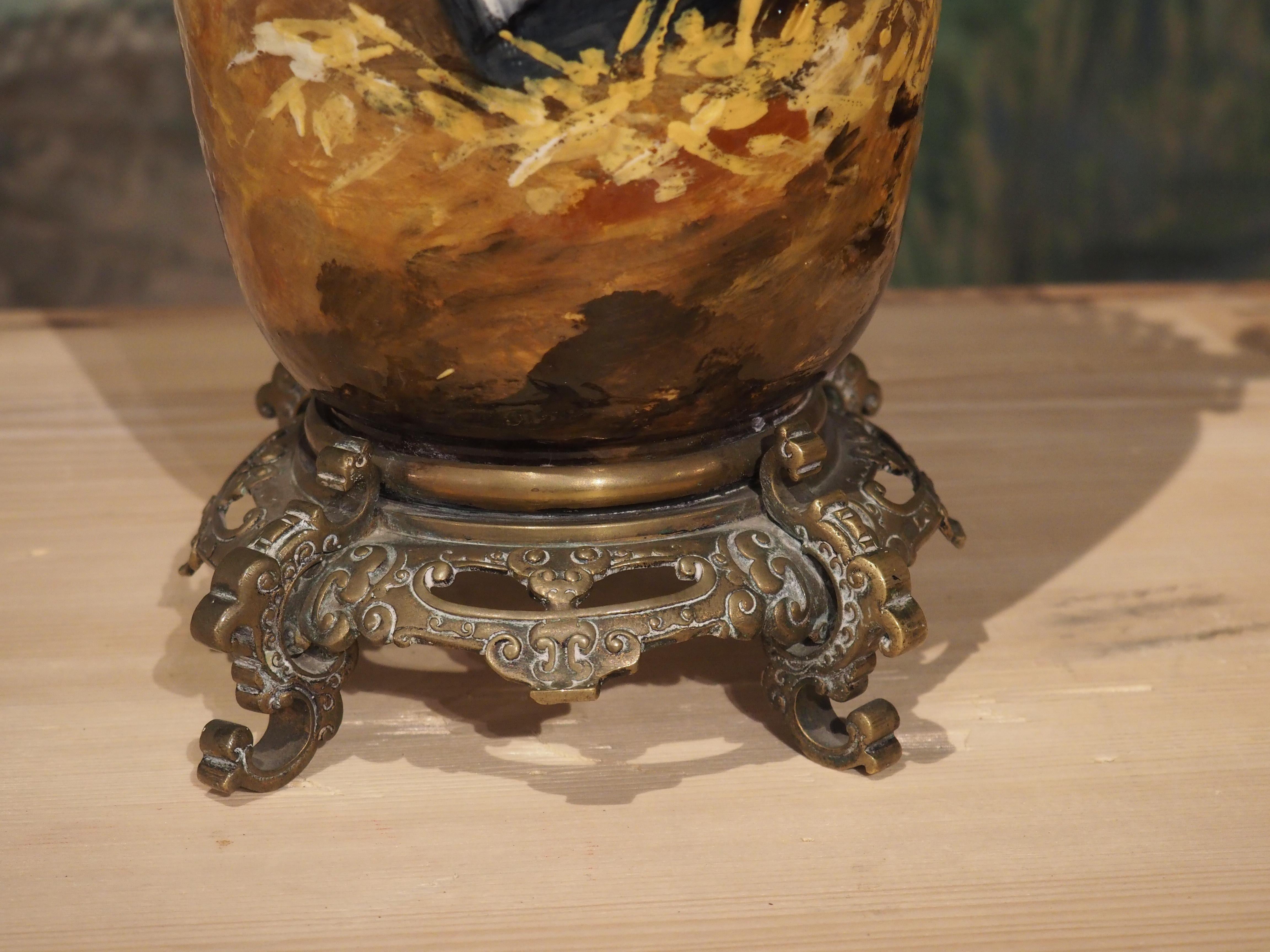 Antique Painted French Barbotine Vase by Theodore Lefront, circa 1880 For Sale 4