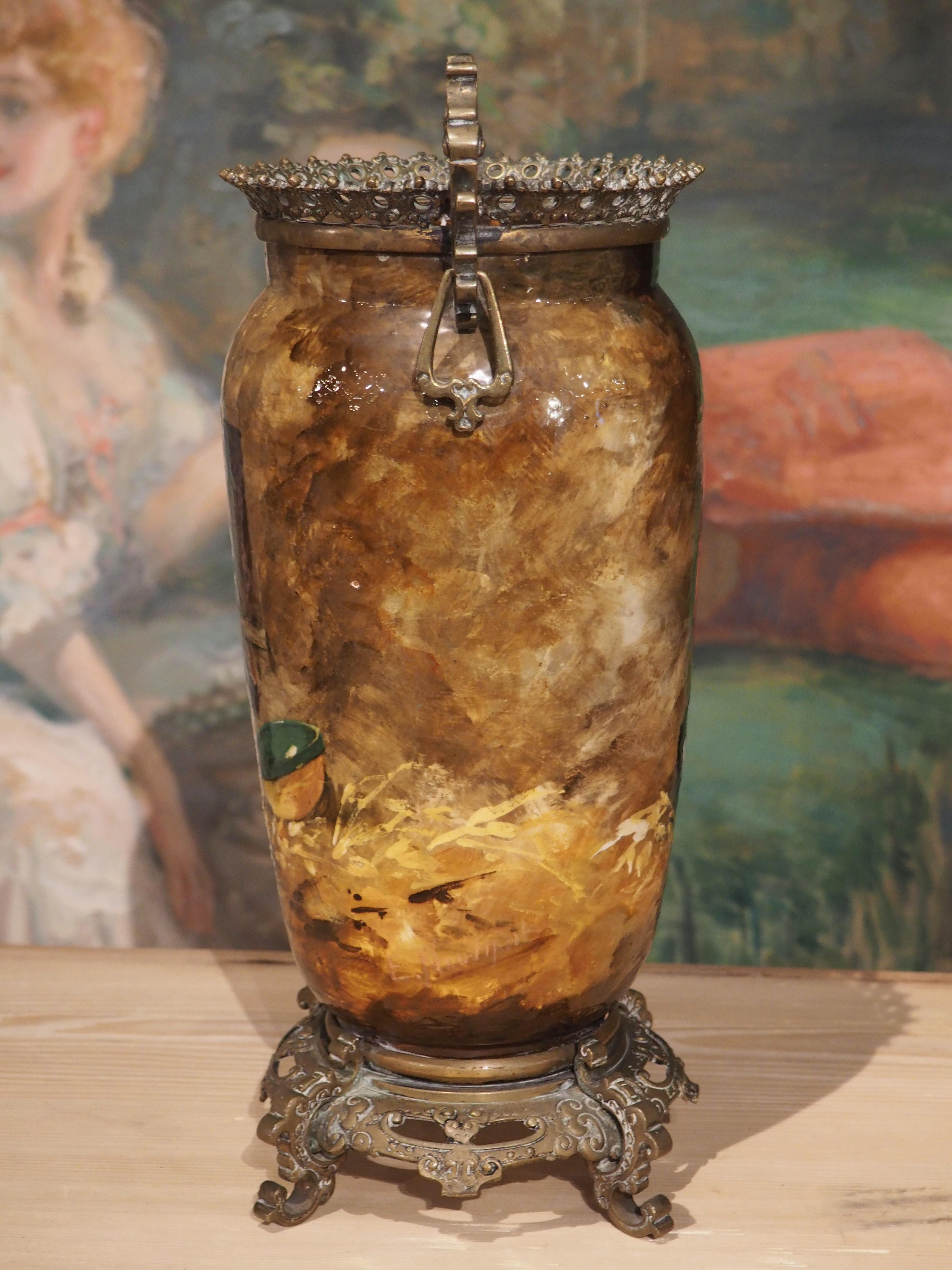 Antique Painted French Barbotine Vase by Theodore Lefront, circa 1880 For Sale 6