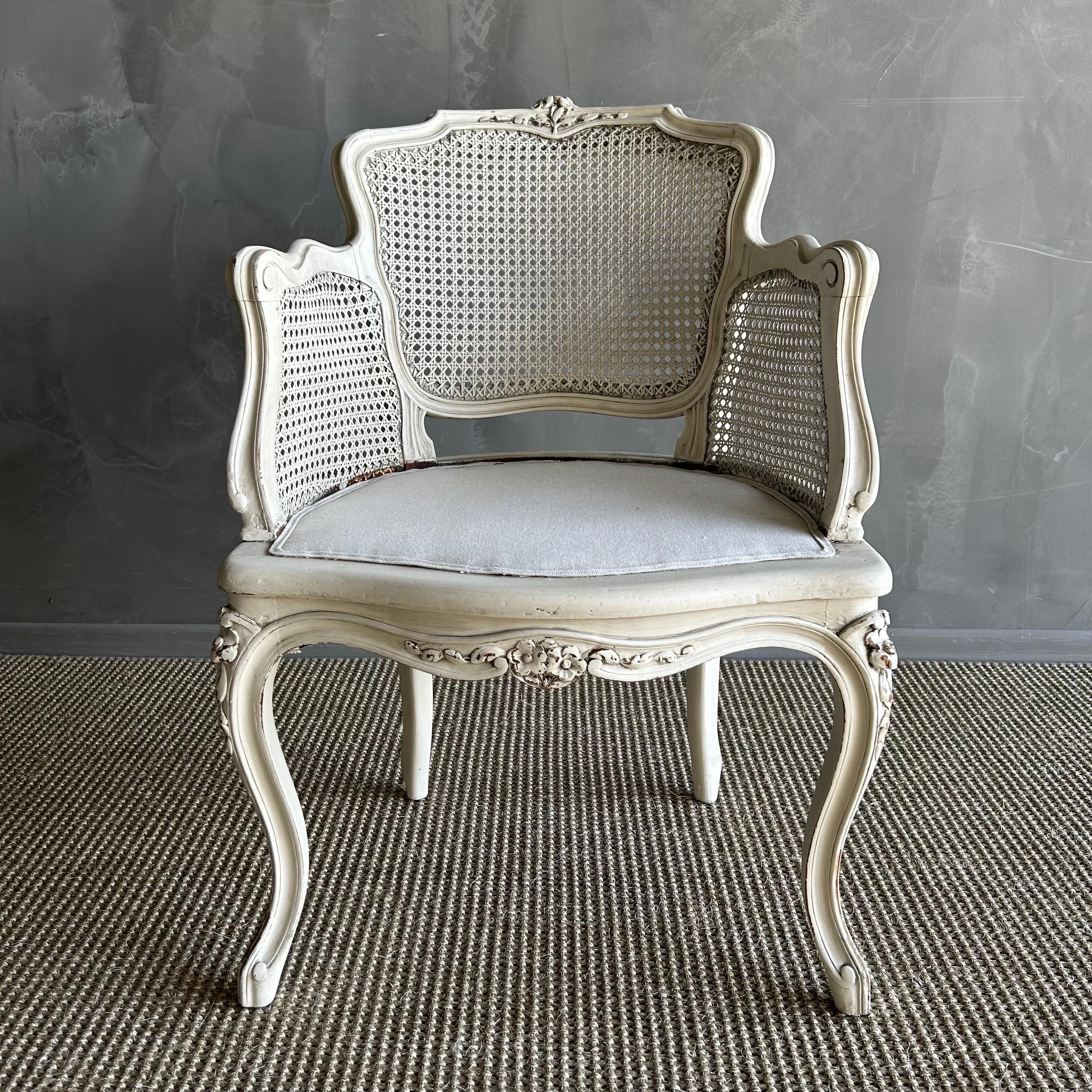 Antique Painted French Cane Chair In Good Condition In Old Town Orange, CA