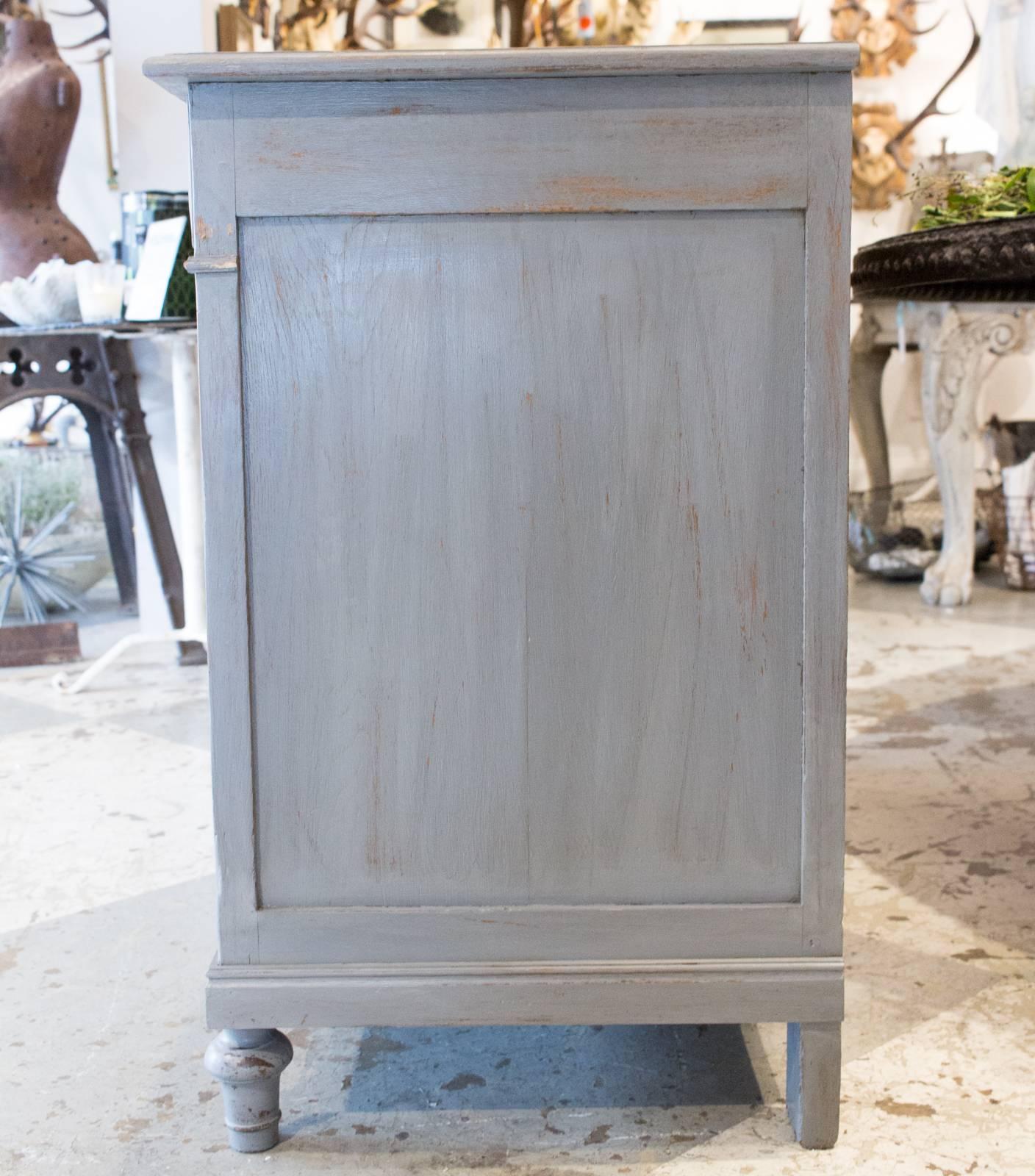 Antique Painted French Empire Chest of Drawers in French Blue In Good Condition In Houston, TX