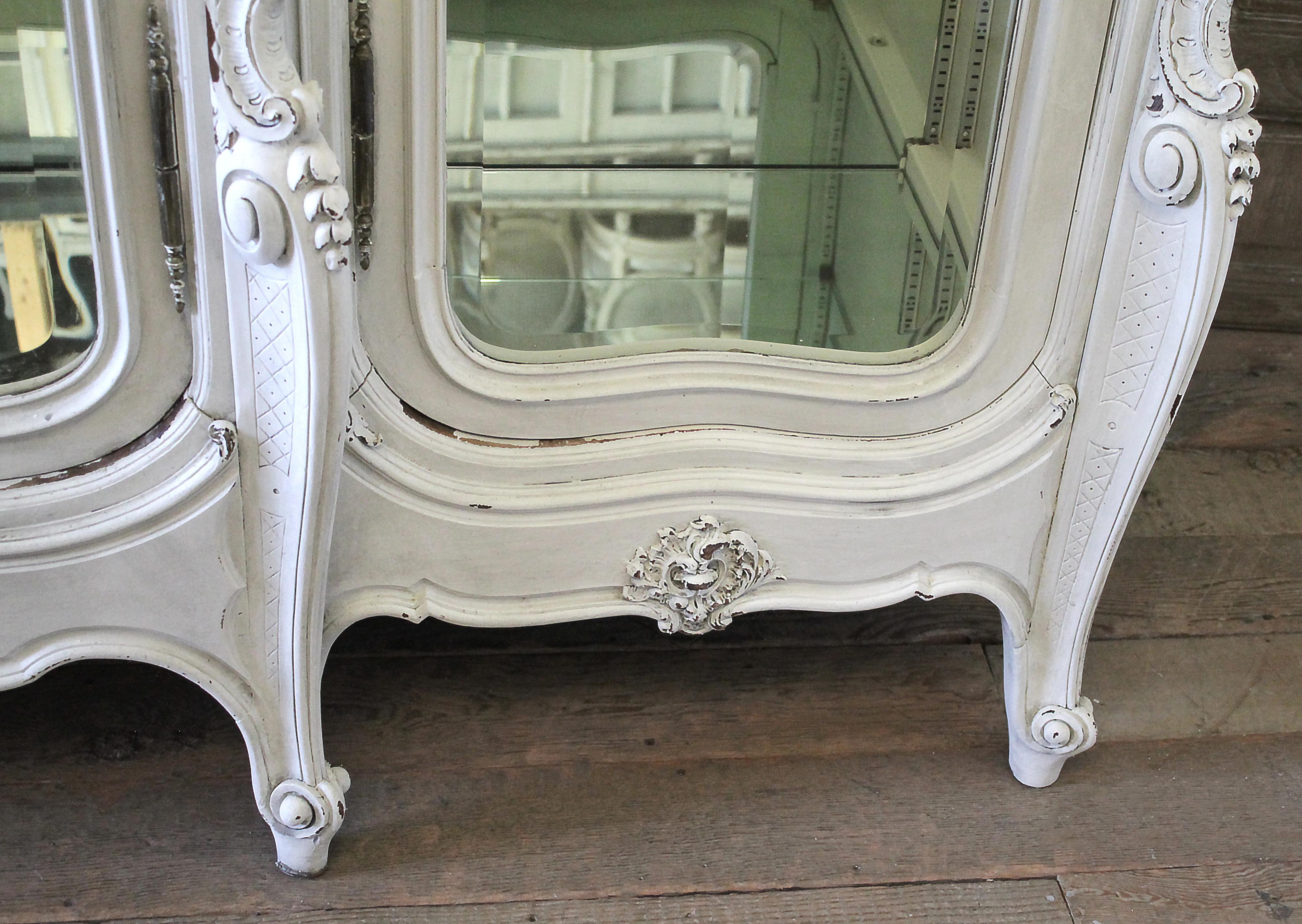 Antique Painted French Louis XV Style Carved Display Armoire 8