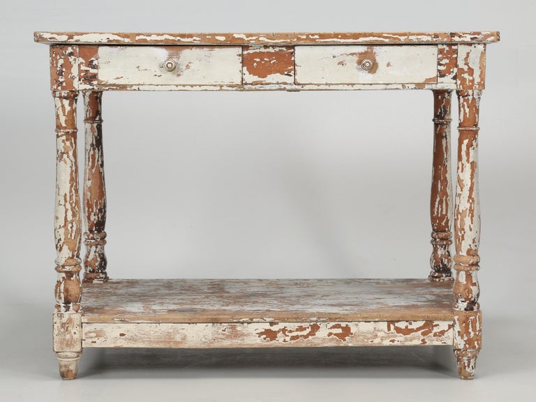 Country Antique Painted French Side Table or End Table in Old Distressed Paint, C1900 For Sale