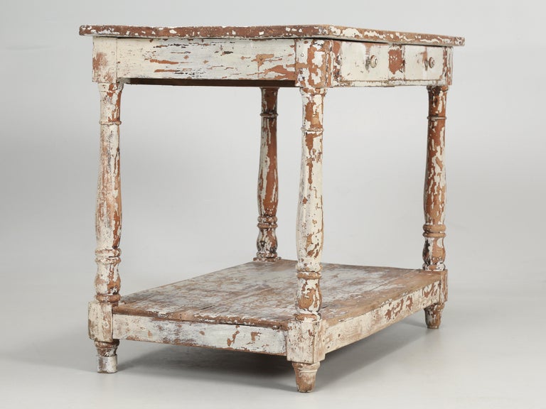 Hand-Painted Antique Painted French Side Table or End Table in Old Distressed Paint, C1900 For Sale
