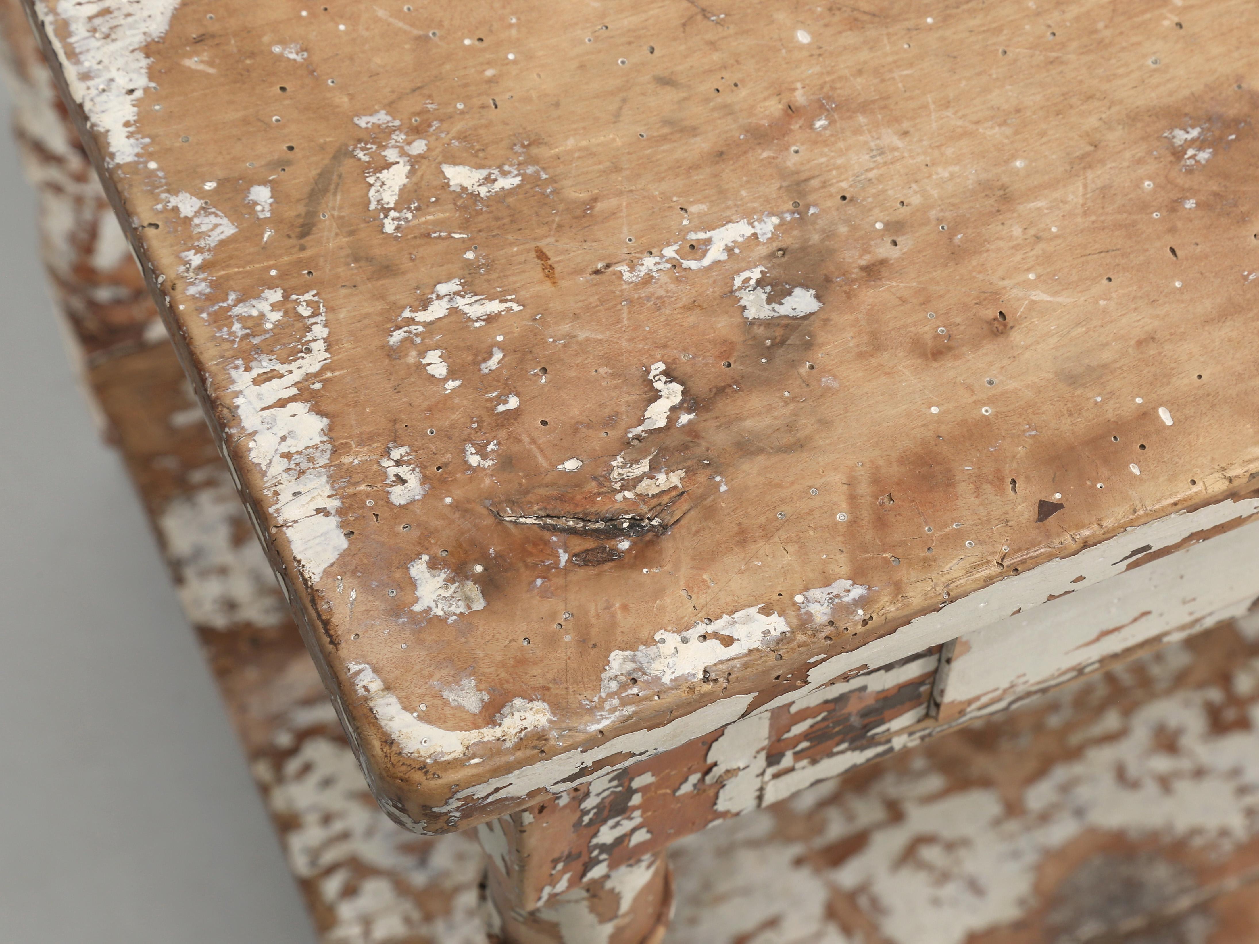 Early 20th Century Antique Painted French Side Table or End Table in Old Distressed Paint, C1900