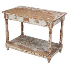 Antique Painted French Side Table or End Table in Old Distressed Paint, C1900