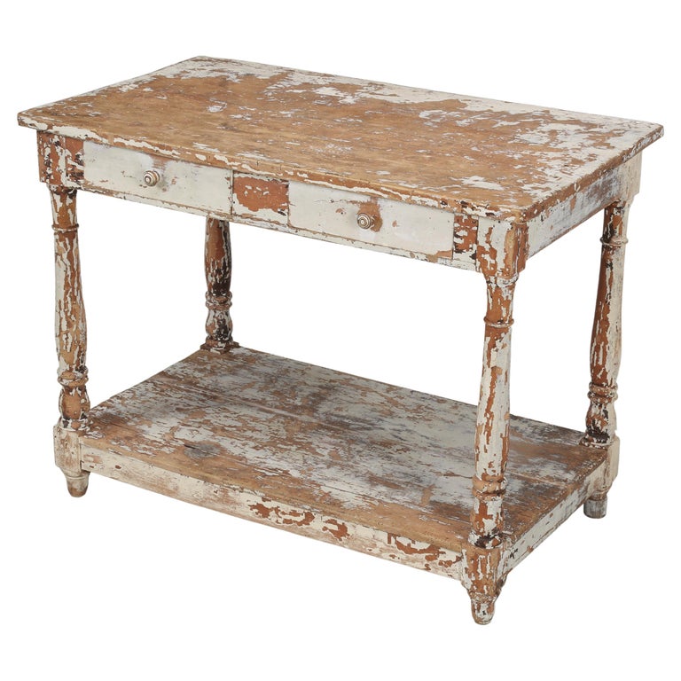 Antique Painted French Side Table or End Table in Old Distressed Paint, C1900 For Sale