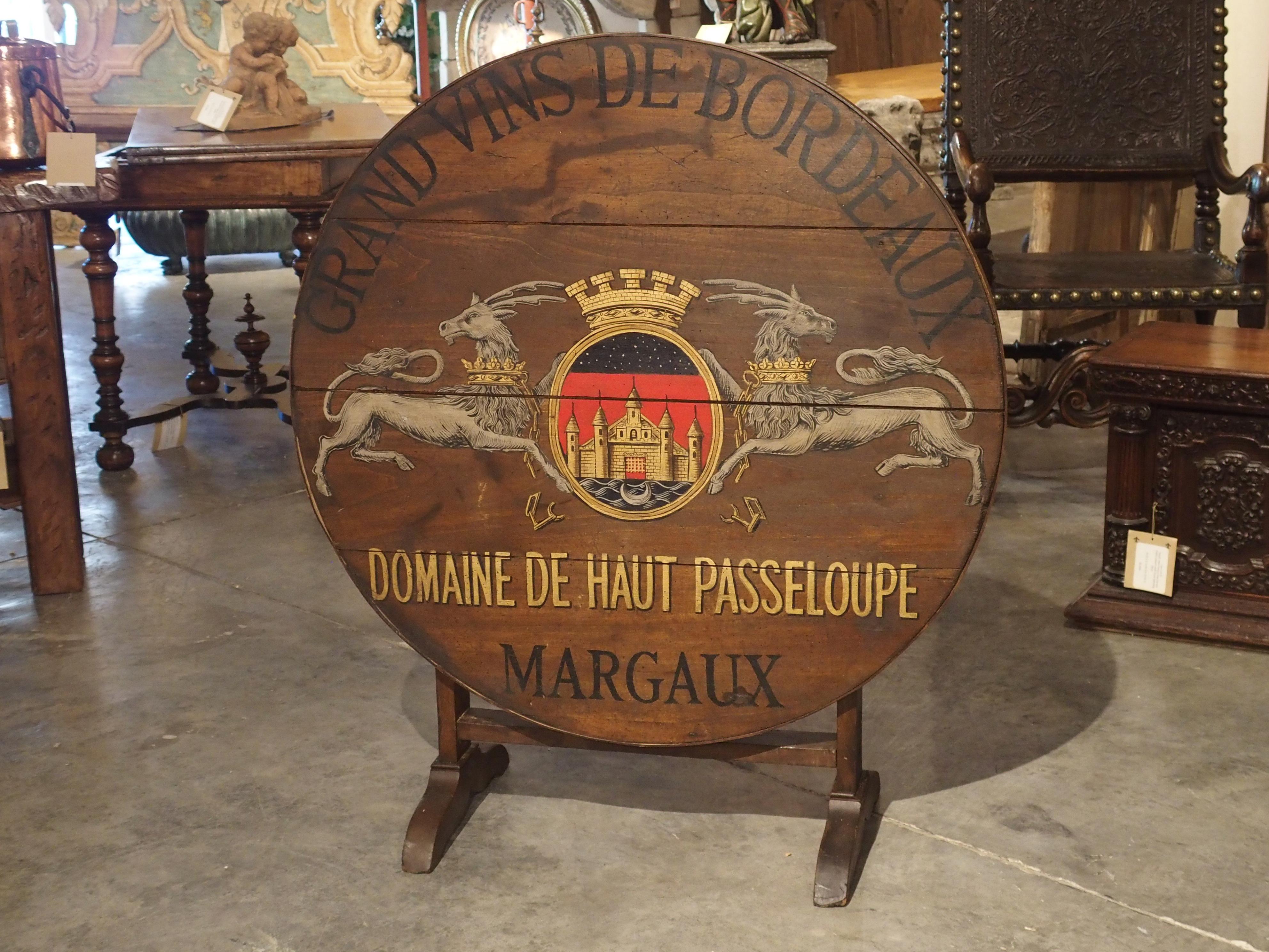 Antique Painted French Wine Tasting Table, “Grand Vins de Bordeaux” In Good Condition In Dallas, TX