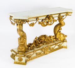 Antique Painted & Gilded Dolphins Console Pier Table 19th Century
