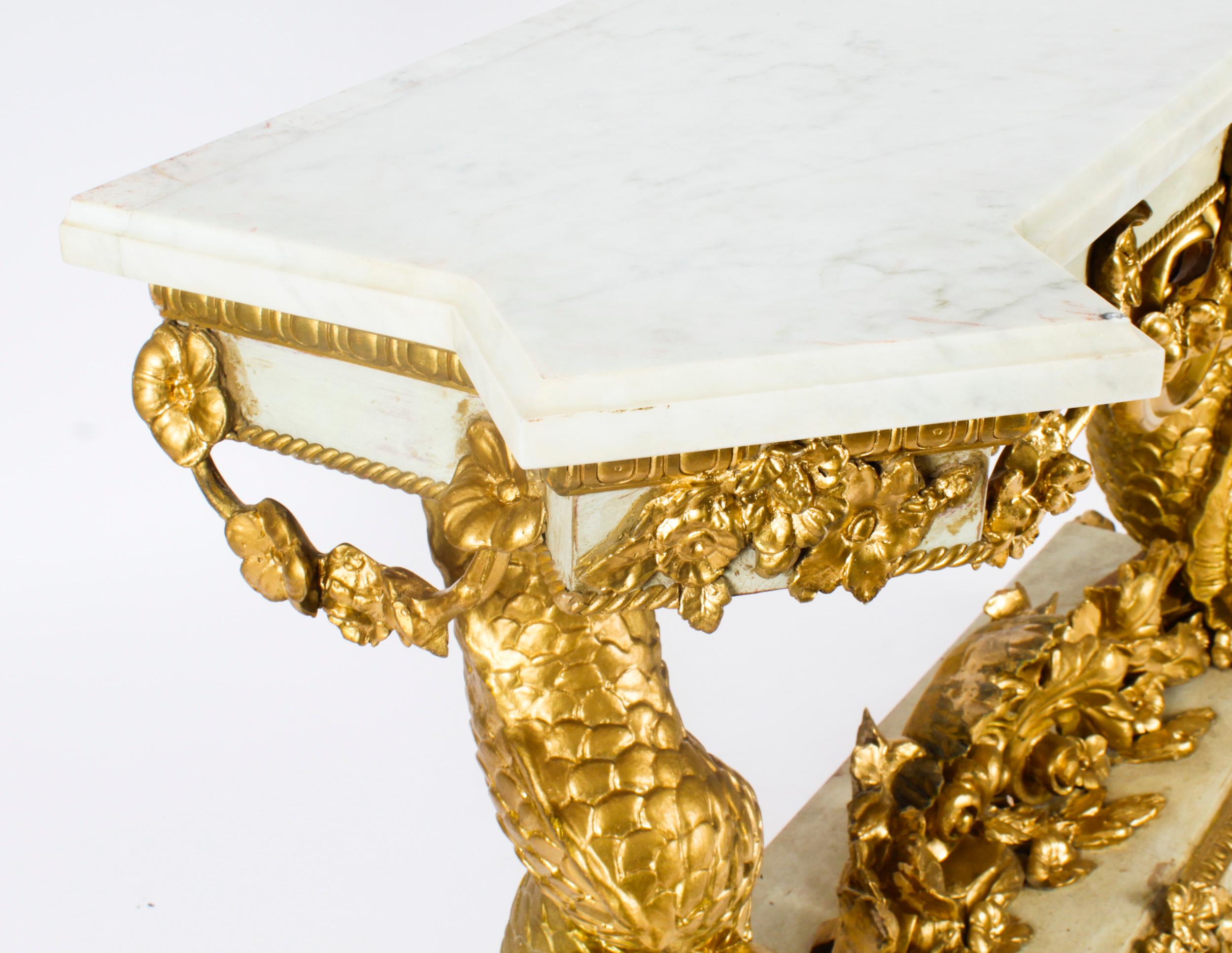 Antique Painted & Gilded Dolphins Console Pier Table 19th Century 2