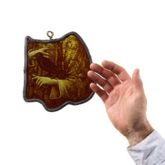 Antique Painted Glass Window Hanging Panel of a Torso