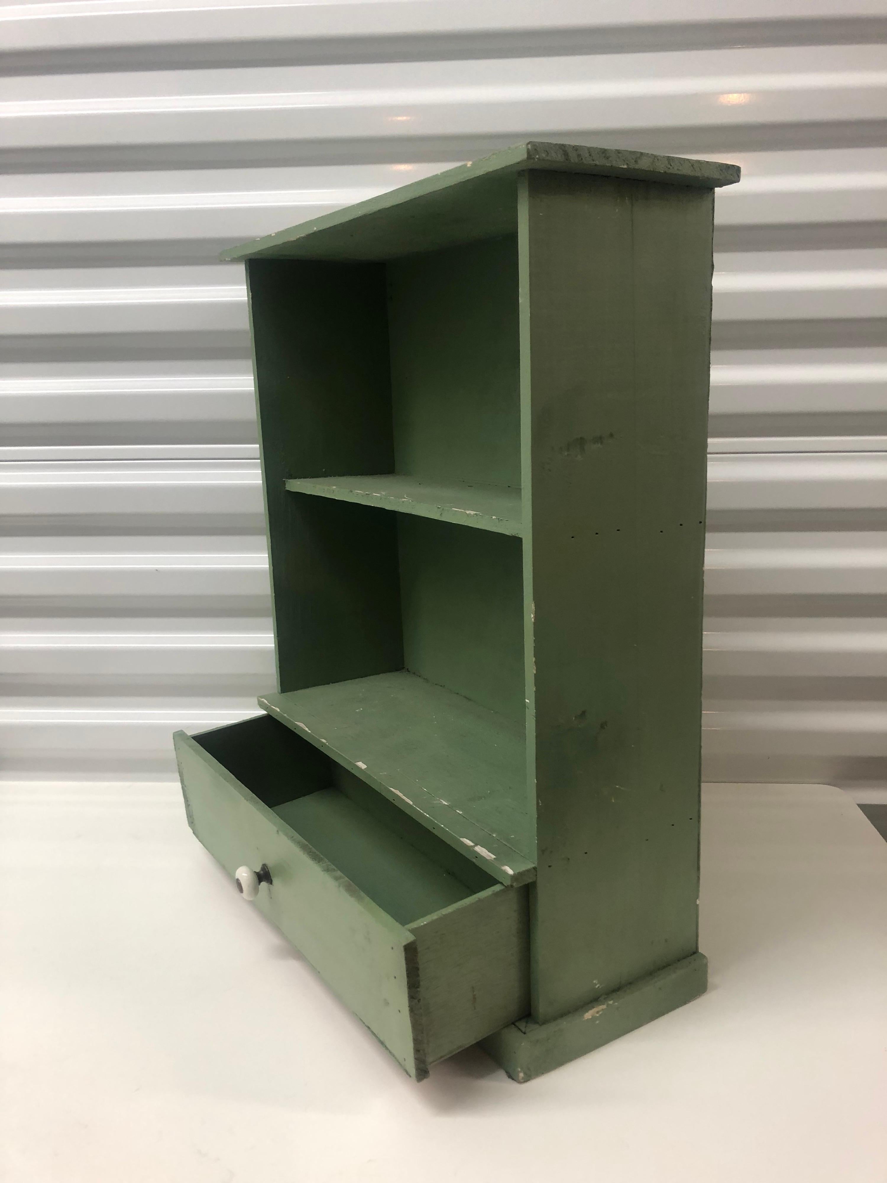 Antique Painted Green Display Wall Cabinet/Shelves In Good Condition In Oakland Park, FL