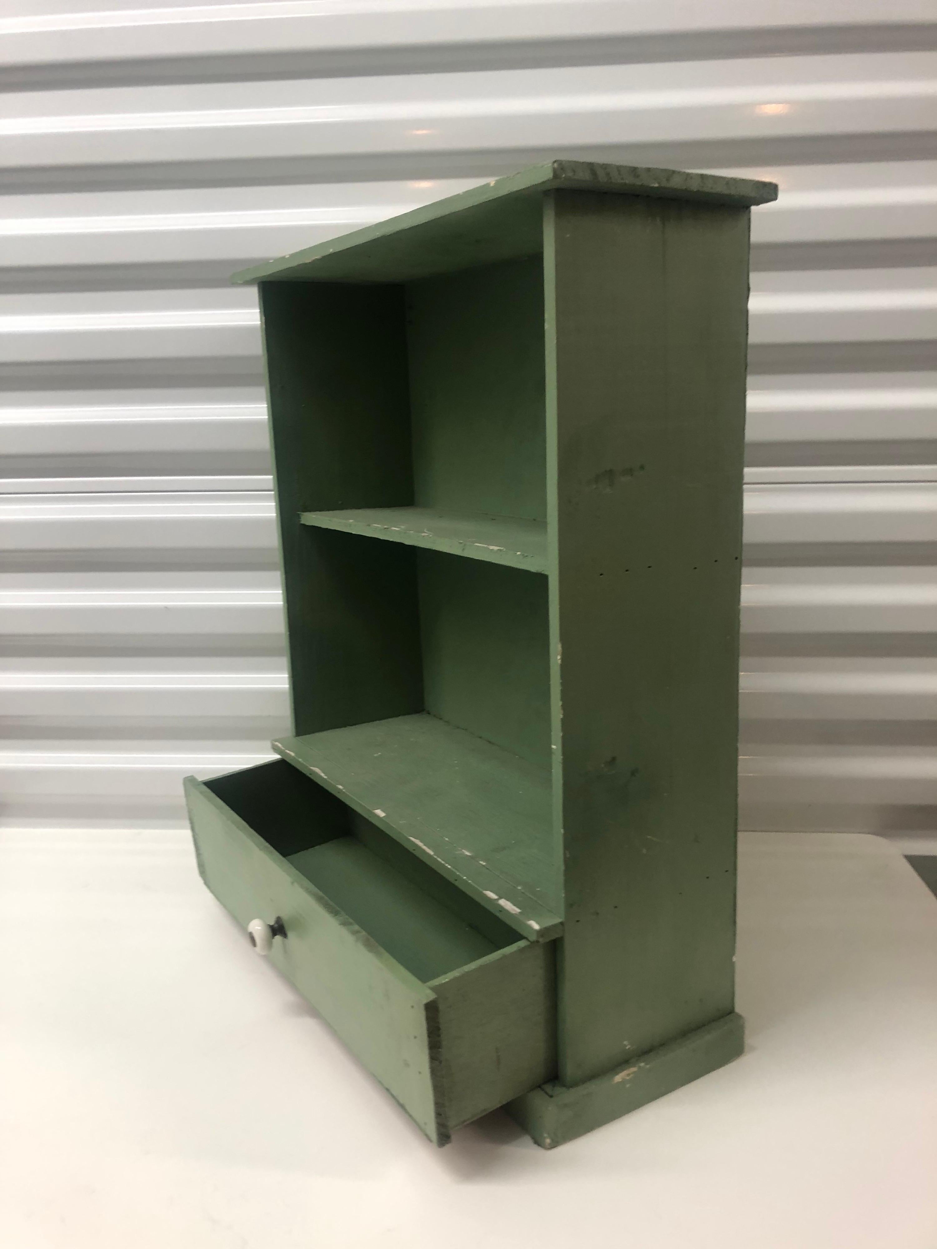 Mid-20th Century Antique Painted Green Display Wall Cabinet/Shelves
