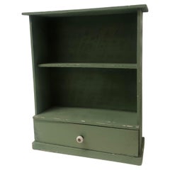 Antique Painted Green Display Wall Cabinet/Shelves