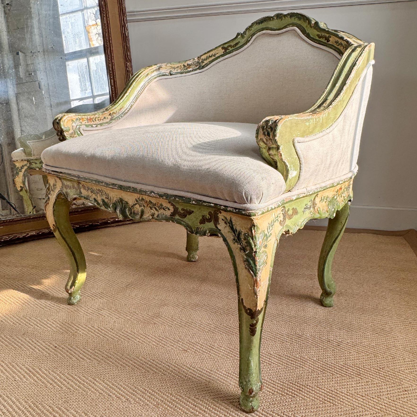 Silla veneciana antigua pintada de verde Circa 1820 en venta 2