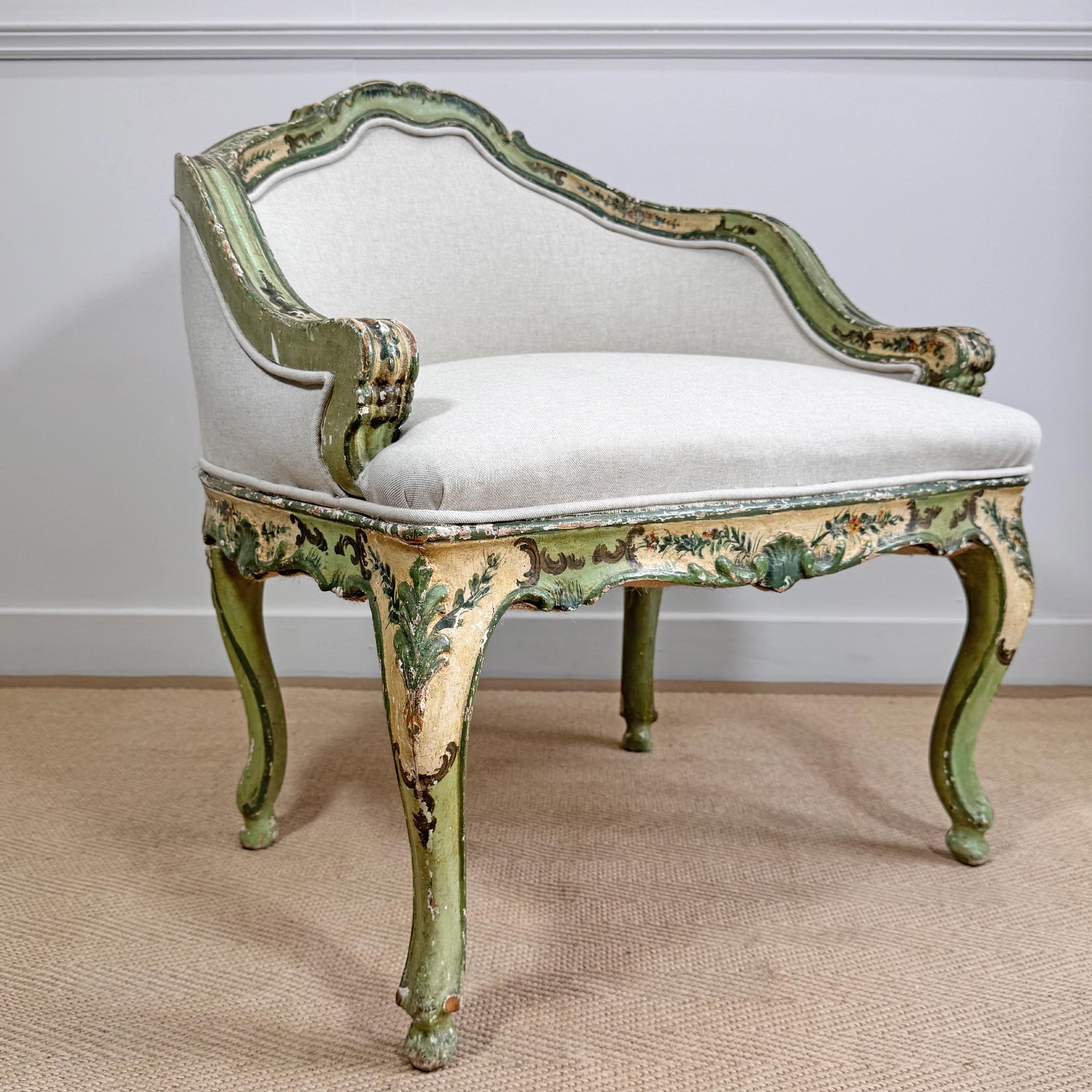Silla veneciana antigua pintada de verde Circa 1820 en venta 4