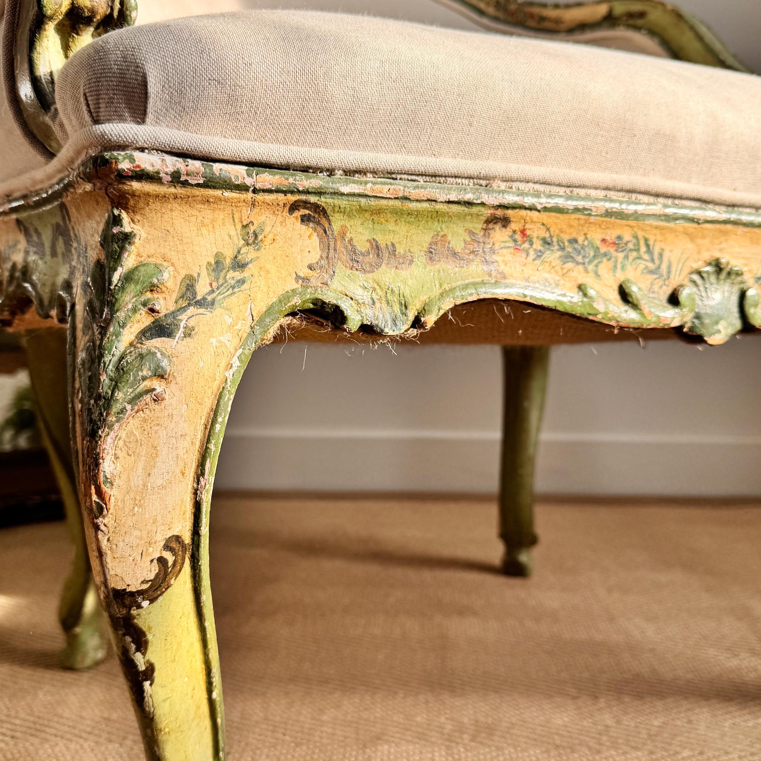 Silla veneciana antigua pintada de verde Circa 1820 en venta 5