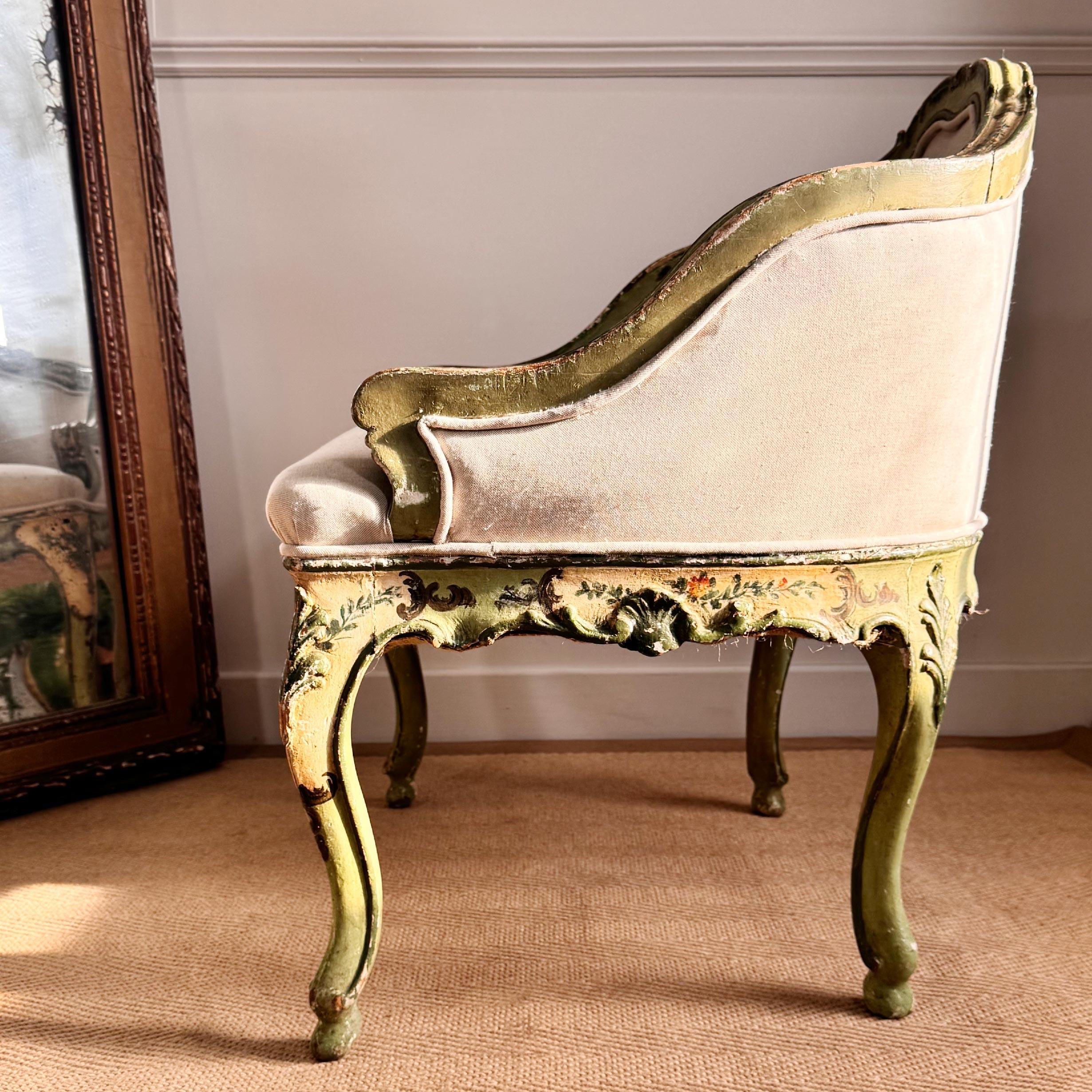 Silla veneciana antigua pintada de verde Circa 1820 en venta 6