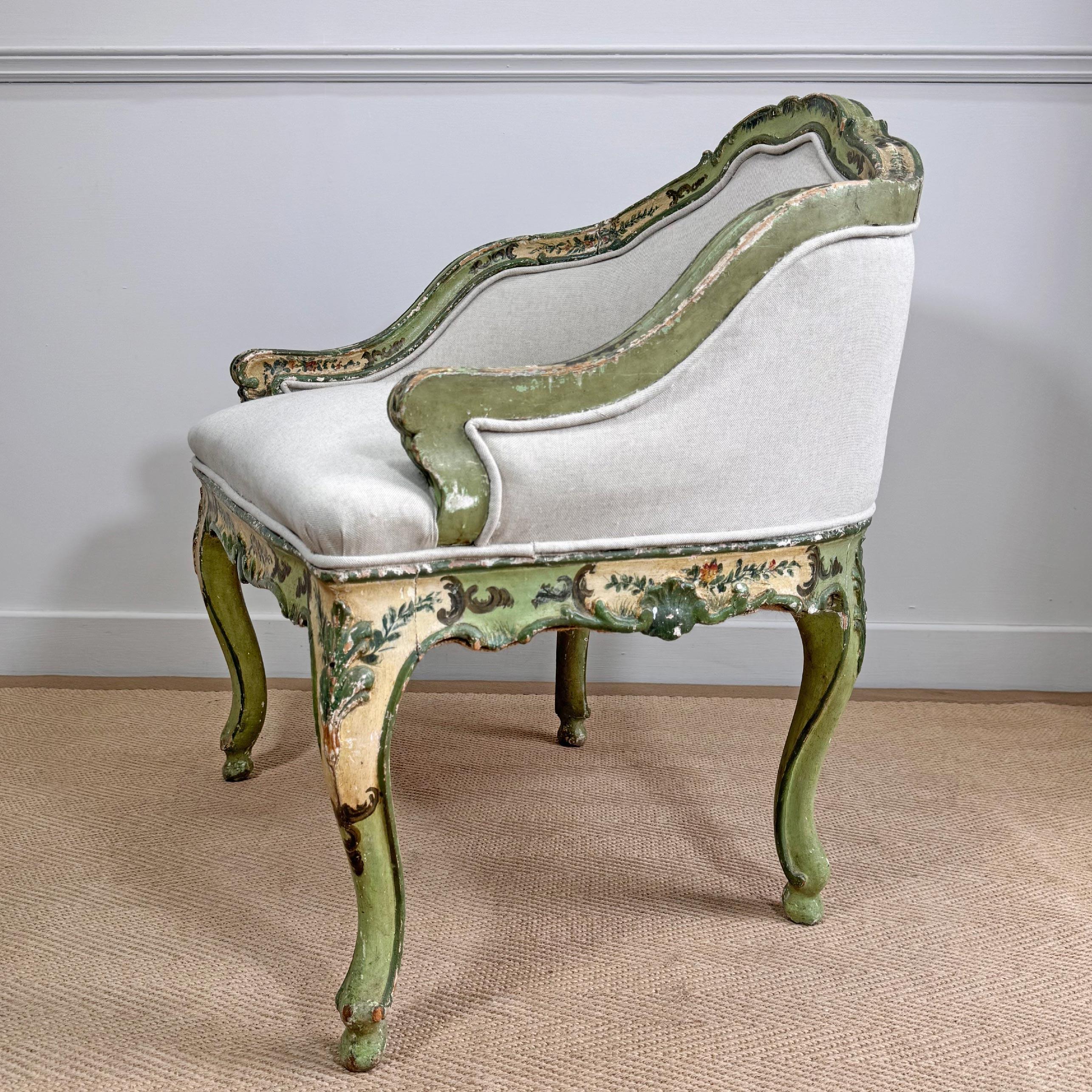 Silla veneciana antigua pintada de verde Circa 1820 en venta 8