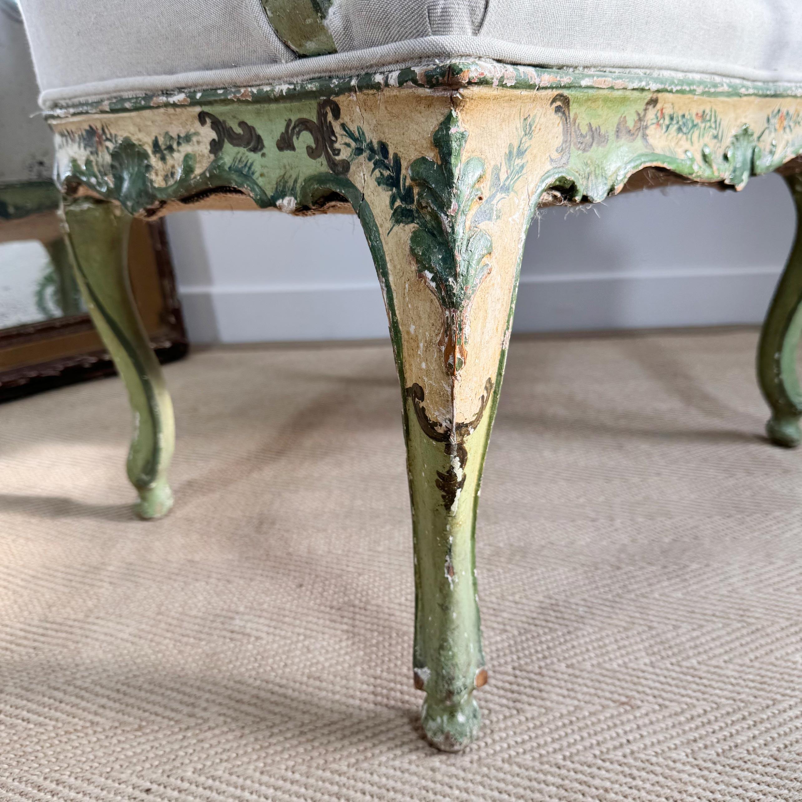 Silla veneciana antigua pintada de verde Circa 1820 Italiano en venta