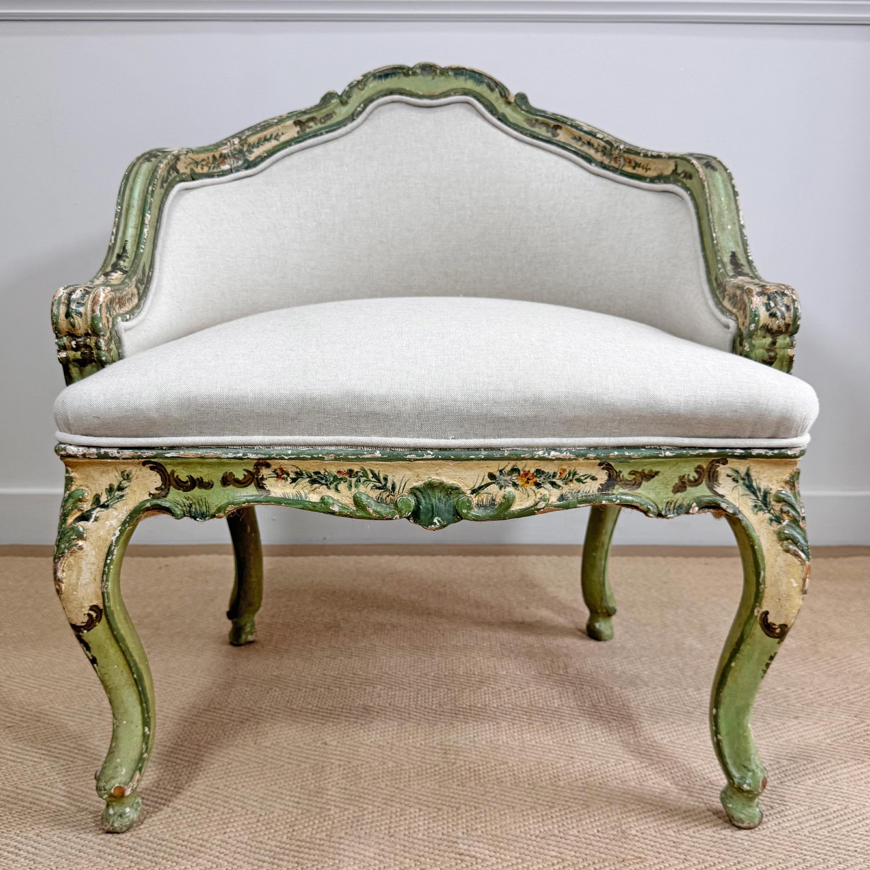 Silla veneciana antigua pintada de verde Circa 1820 en Bueno estado para la venta en Hastings, GB