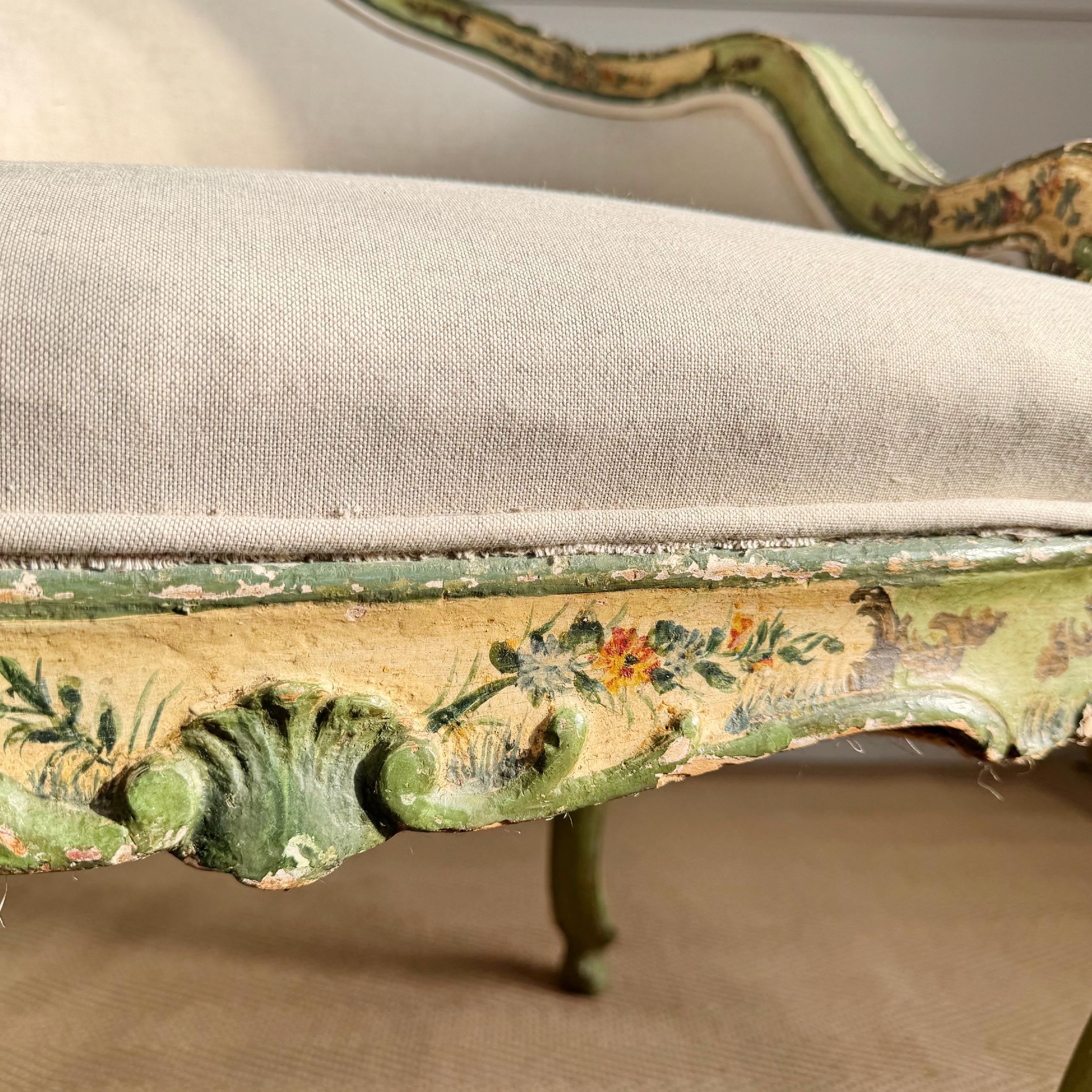 Silla veneciana antigua pintada de verde Circa 1820 siglo XIX en venta