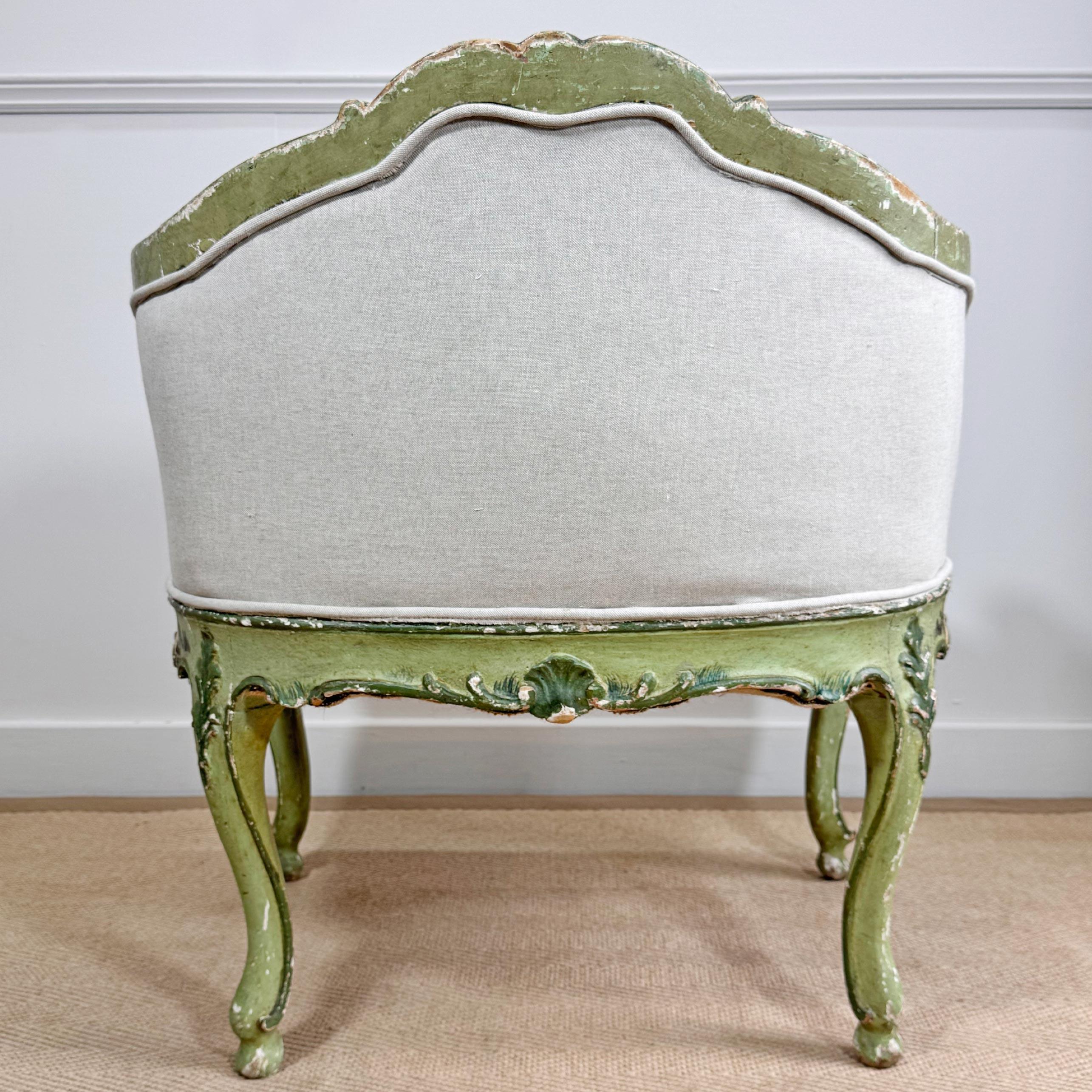 Silla veneciana antigua pintada de verde Circa 1820 en venta 1