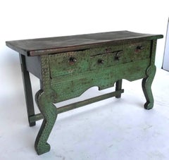 Antique Painted Guatemalan Nahuala Lion's Leg Folk Art Table with Five Drawers