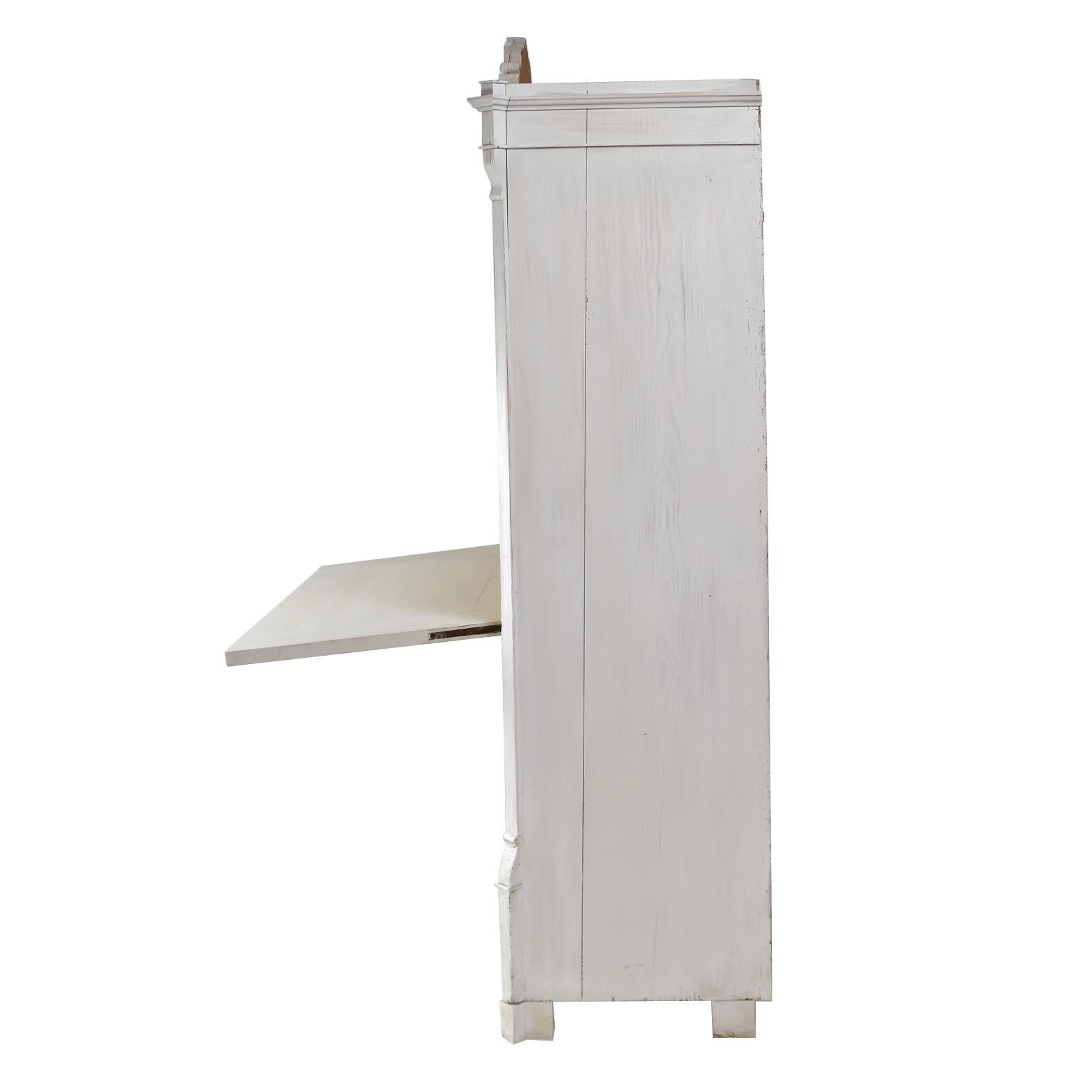 Secretaria Gustaviana Antigua Pintada Gris/Blanca con Frente de Caída e Interior de Abedul en venta 1