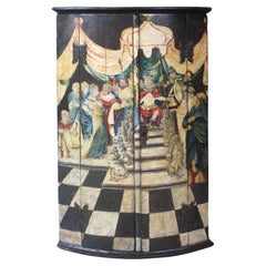 Antique Painted Hanging Corner Cupboard