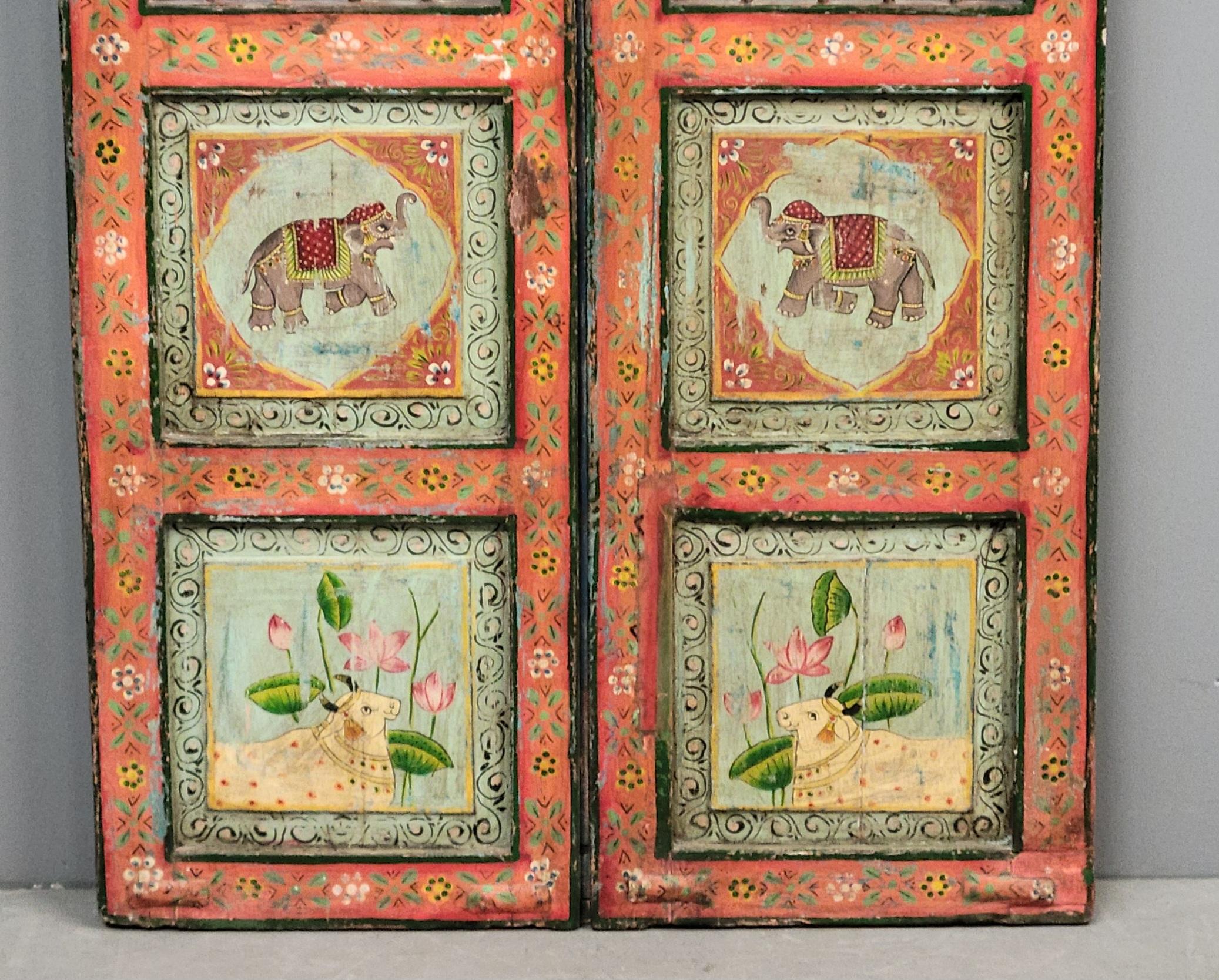 Folk Art Antique Painted Indian Dog Gates Wall Hanging For Sale
