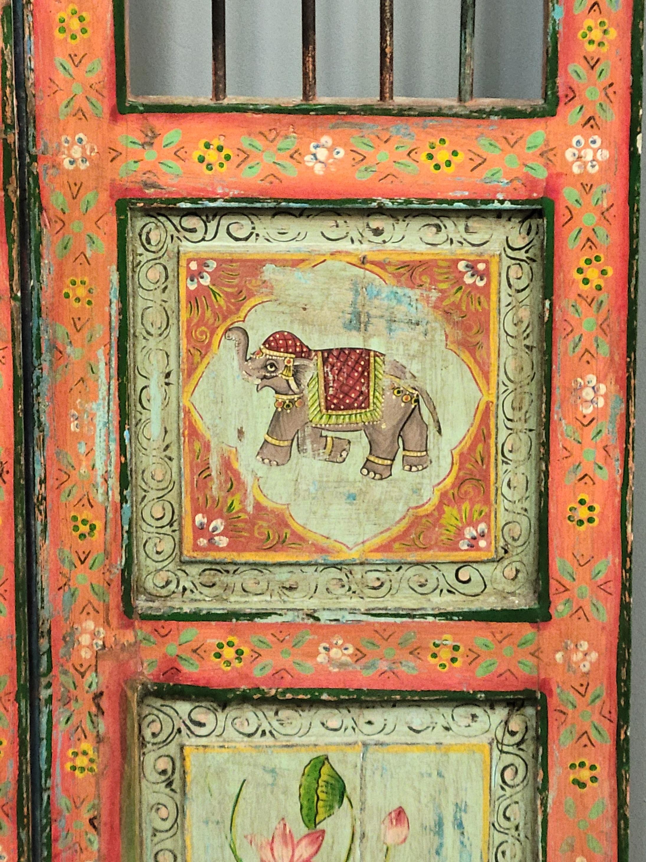 Hand-Painted Antique Painted Indian Dog Gates Wall Hanging For Sale