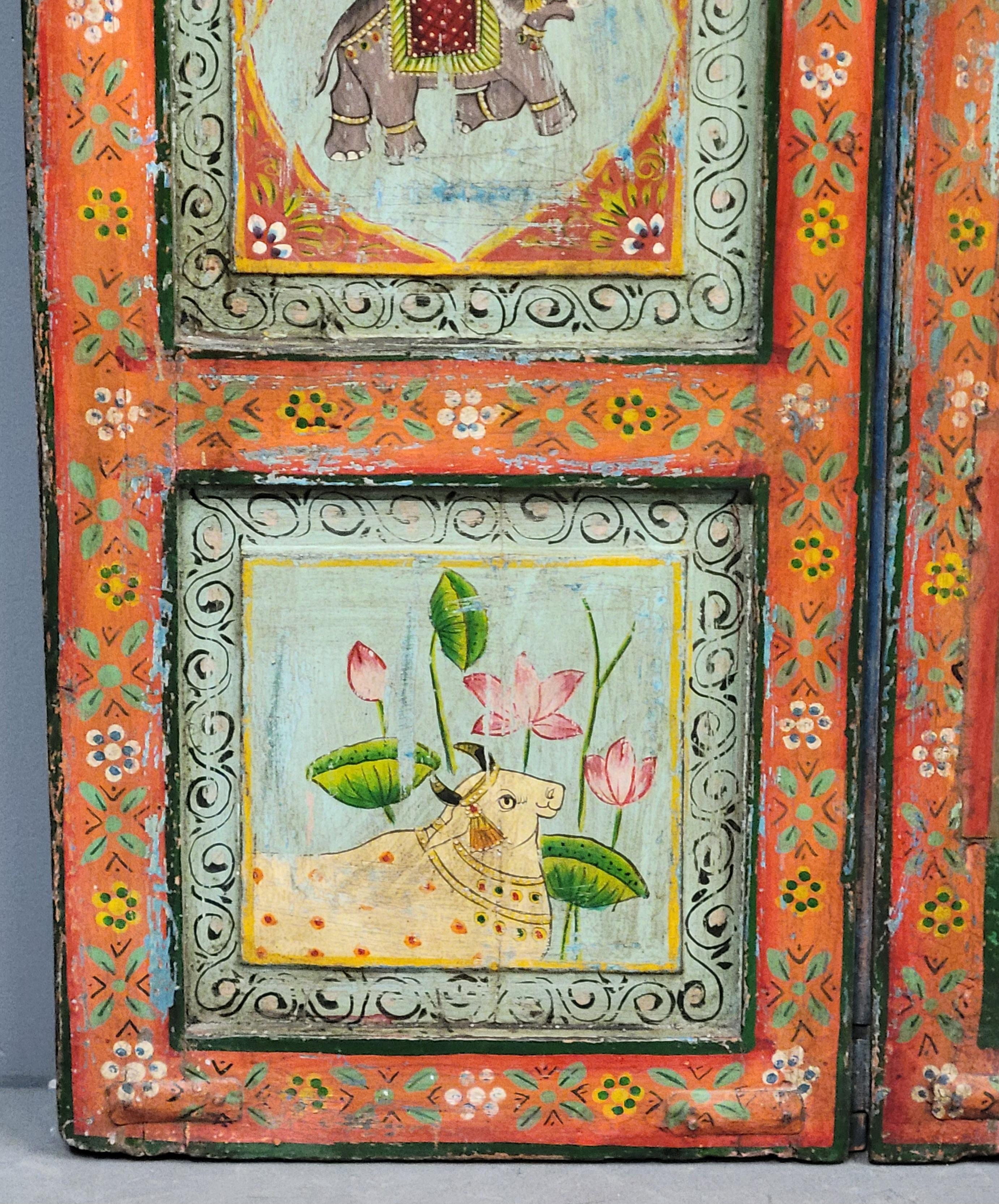 Early 20th Century Antique Painted Indian Dog Gates Wall Hanging For Sale