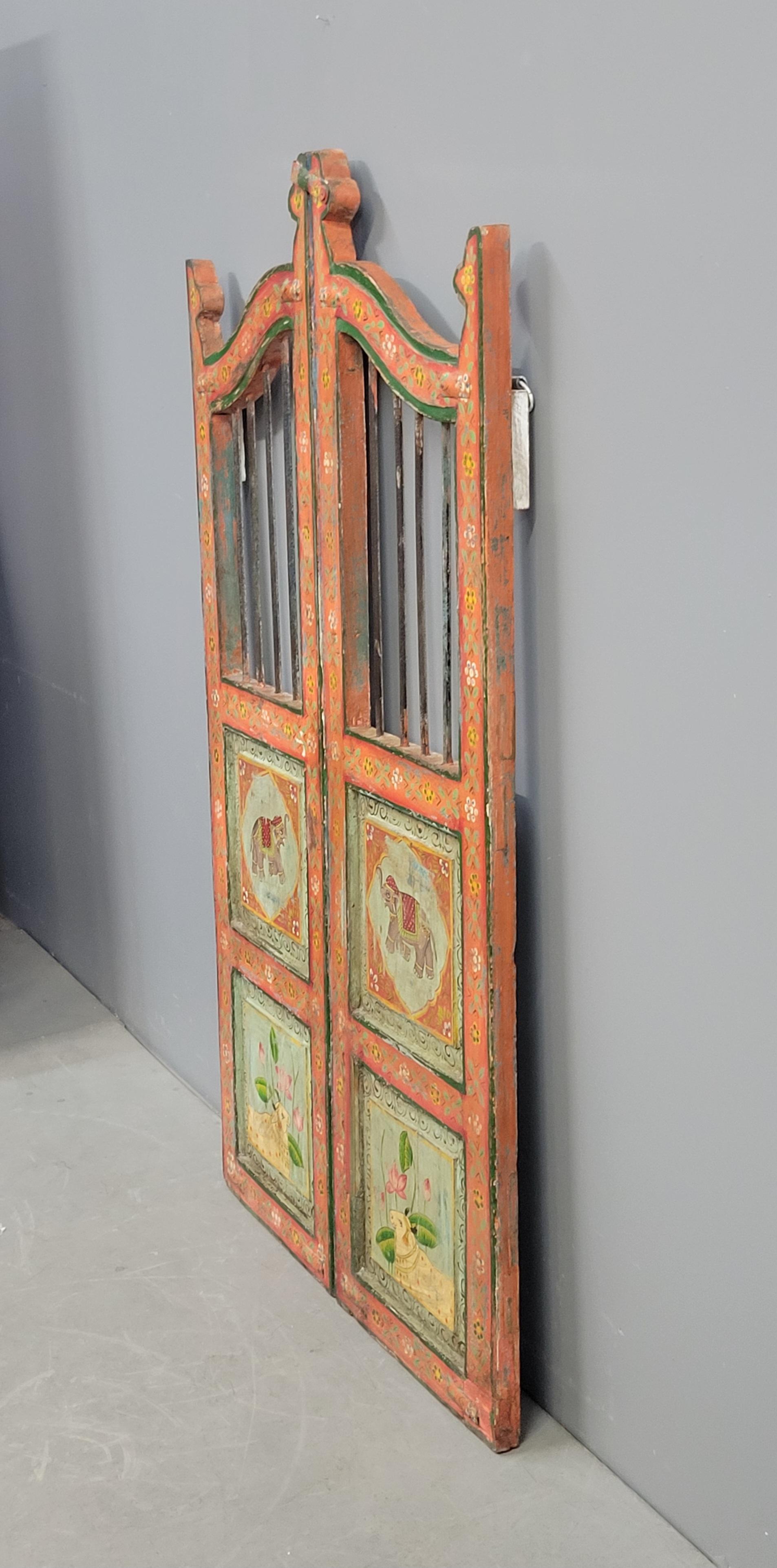 Antique Painted Indian Dog Gates Wall Hanging For Sale 1