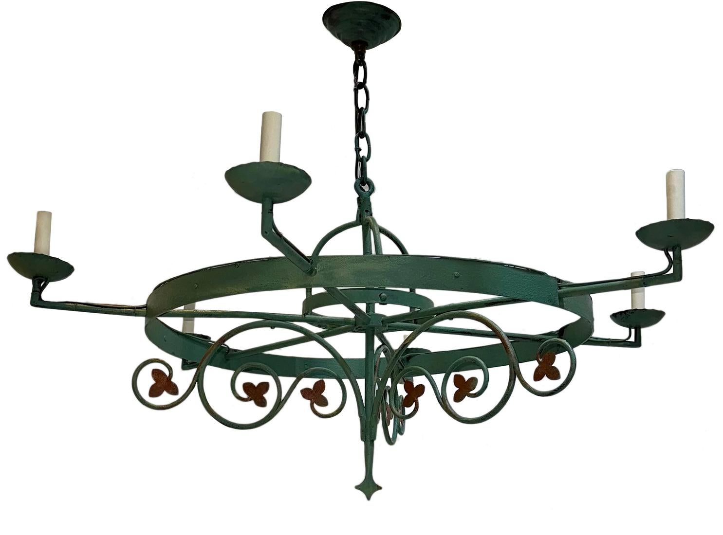 Dipinto Lampadario antico in ferro dipinto in vendita
