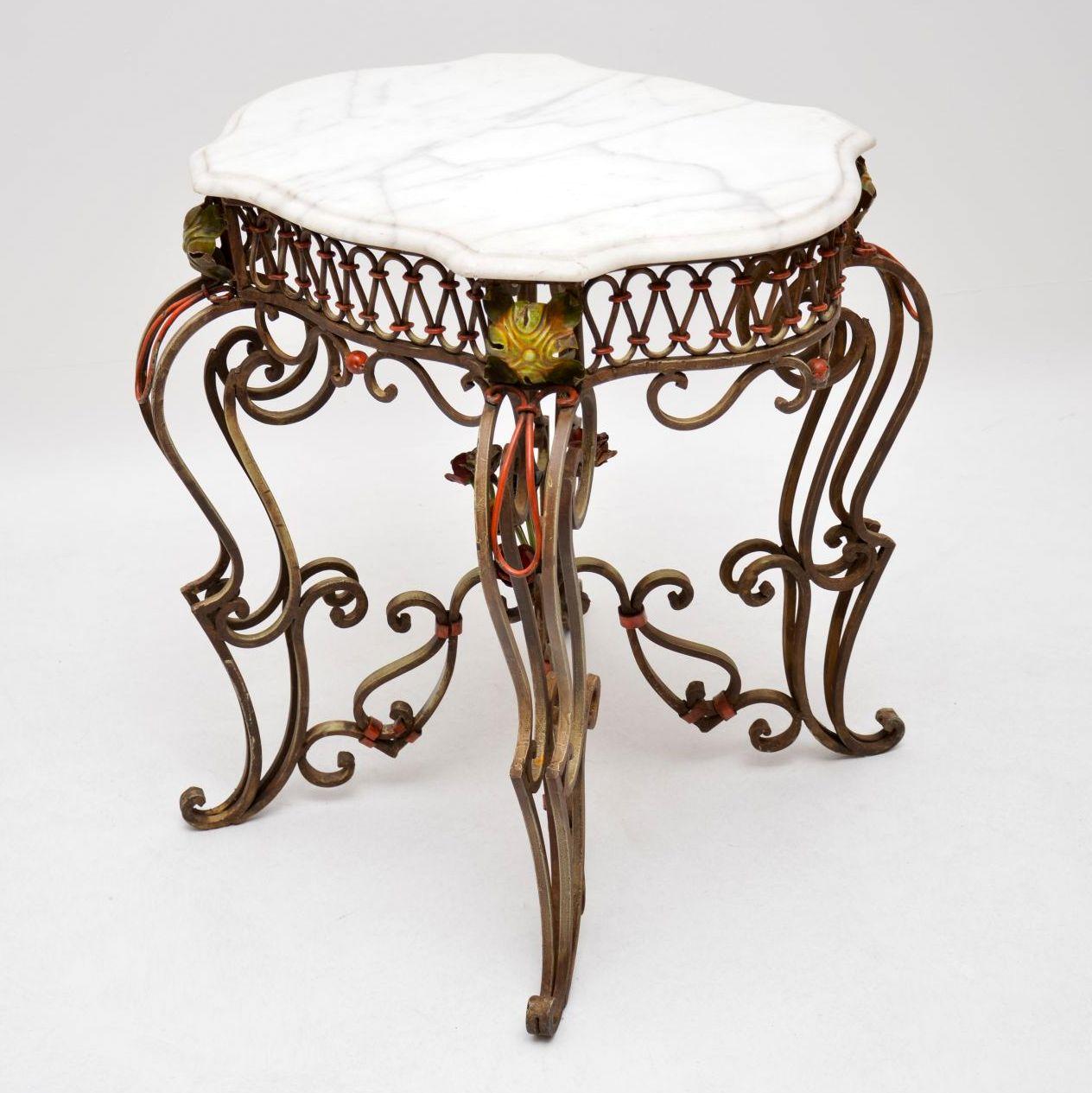 Late Victorian Antique Painted Iron Marble-Top Table