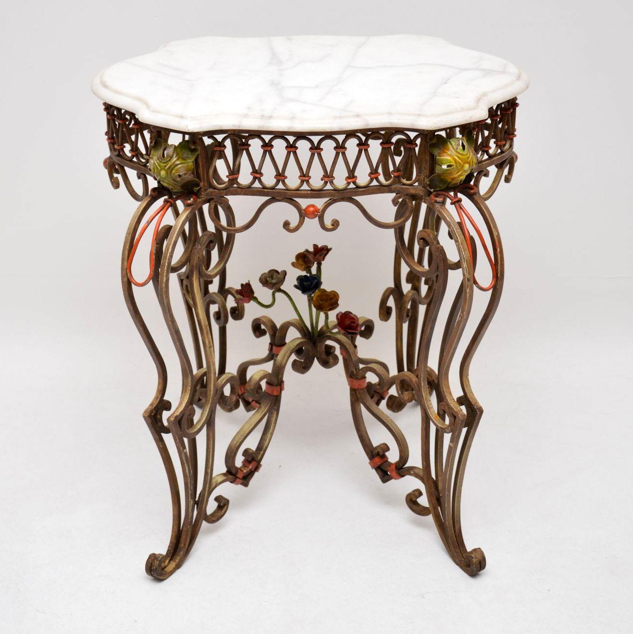 French Antique Painted Iron Marble-Top Table