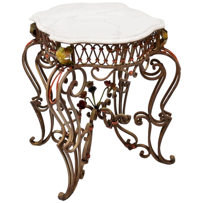Antique Painted Iron Marble Top Table