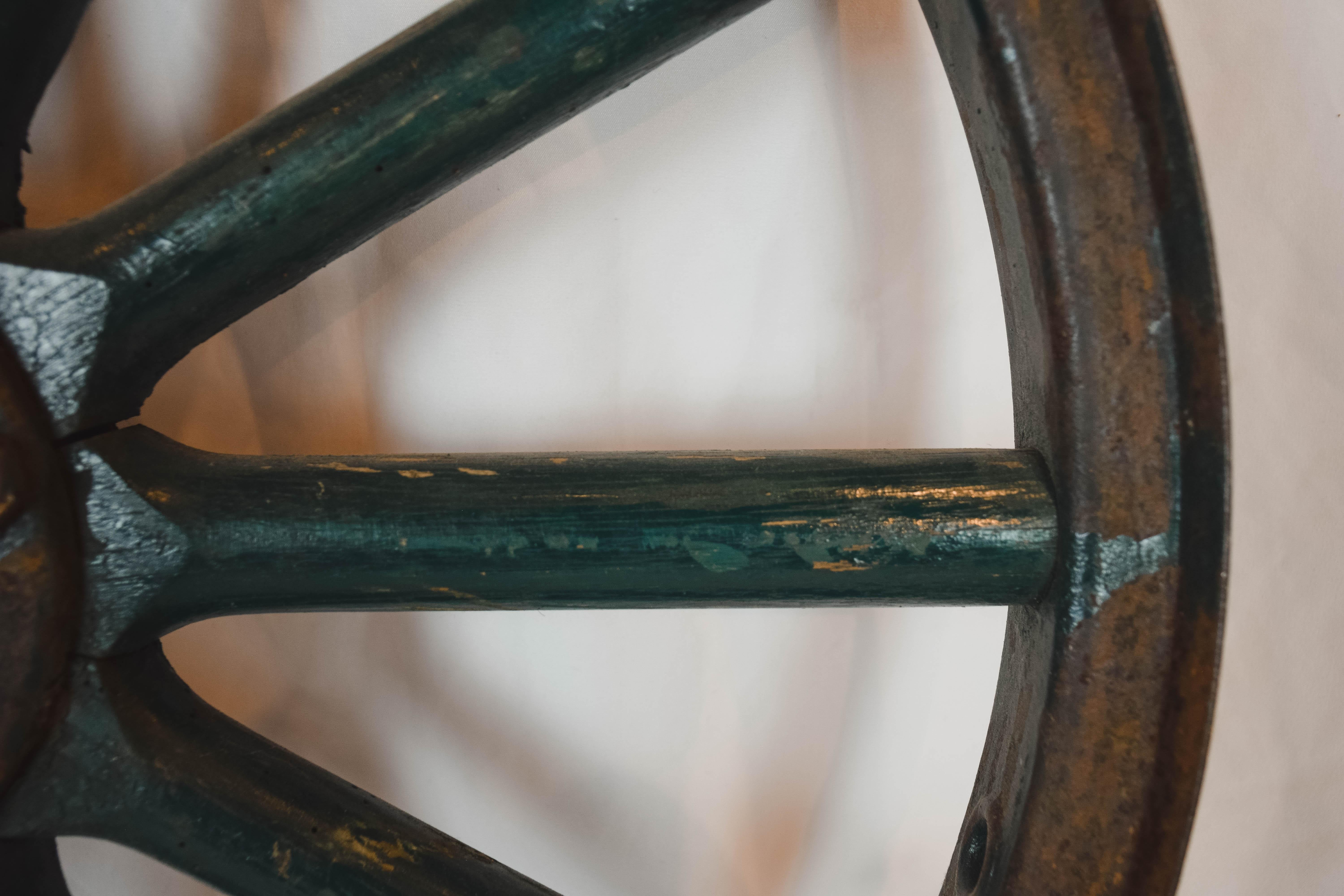 Antique Painted Iron Wheel In Good Condition In Houston, TX