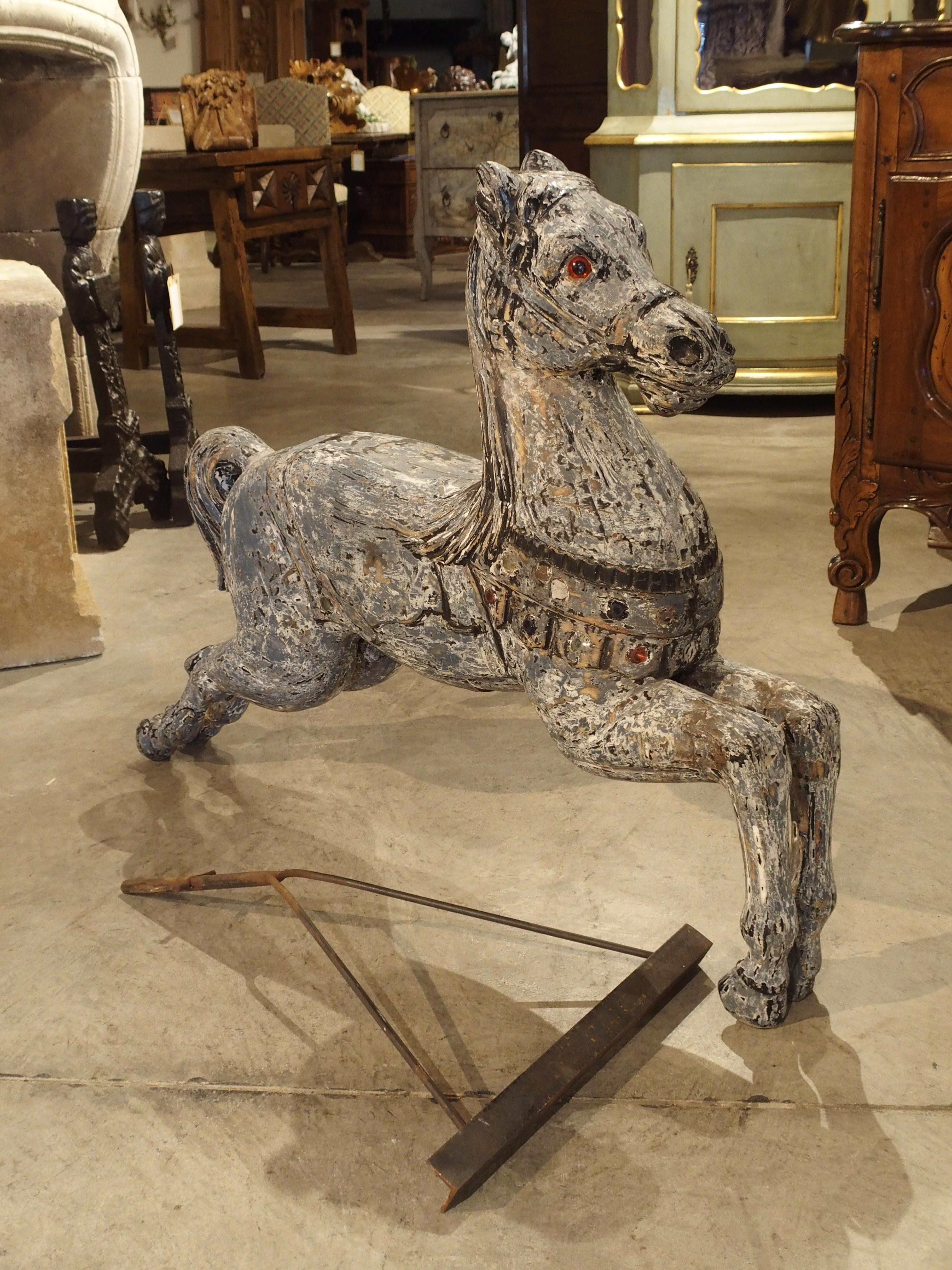 Antique Painted Jumping Horse from Northern France, circa 1900 In Fair Condition In Dallas, TX