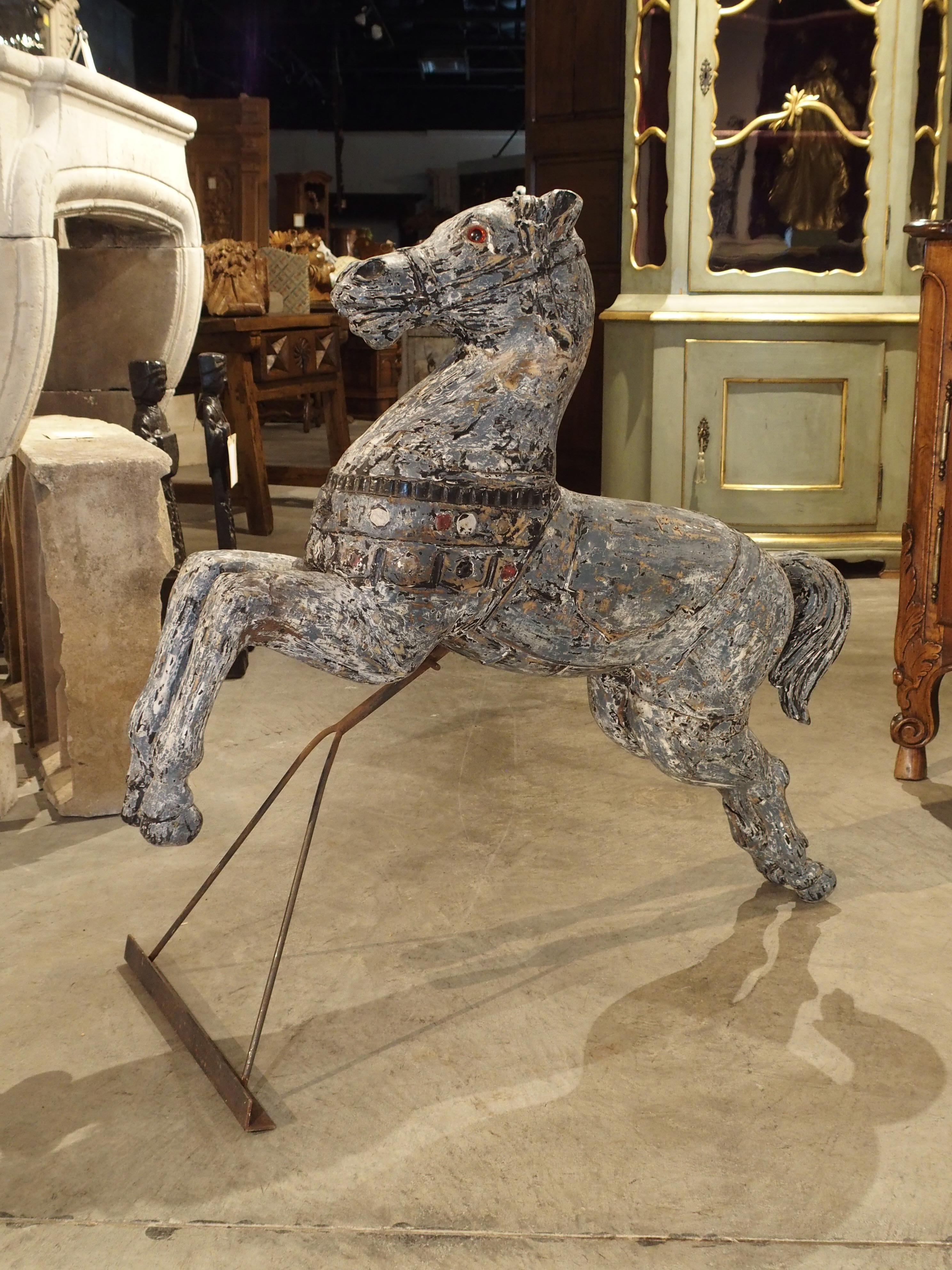 Metal Antique Painted Jumping Horse from Northern France, circa 1900