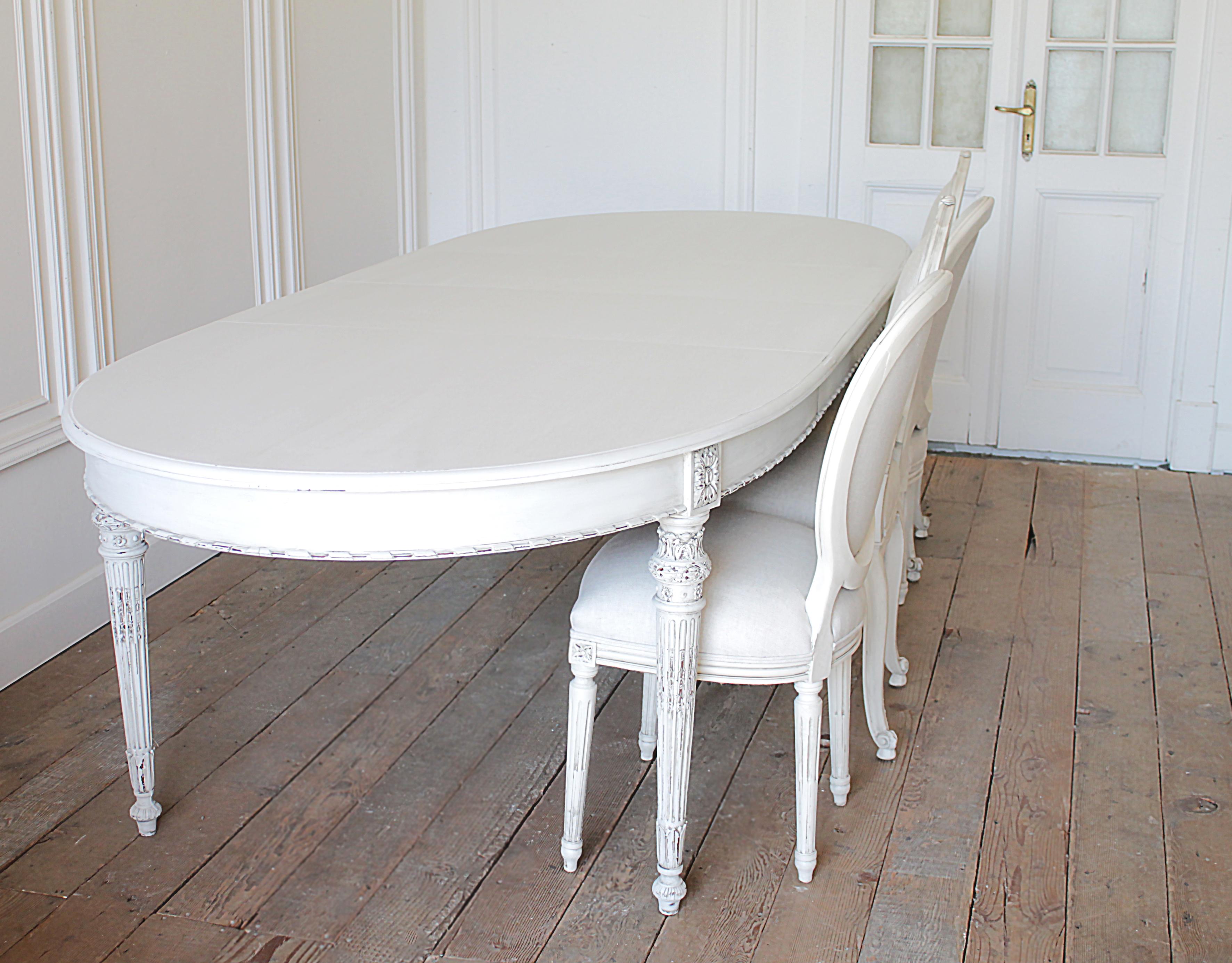 Antique Painted Louis XVI Style Dining Table with Leaves 8
