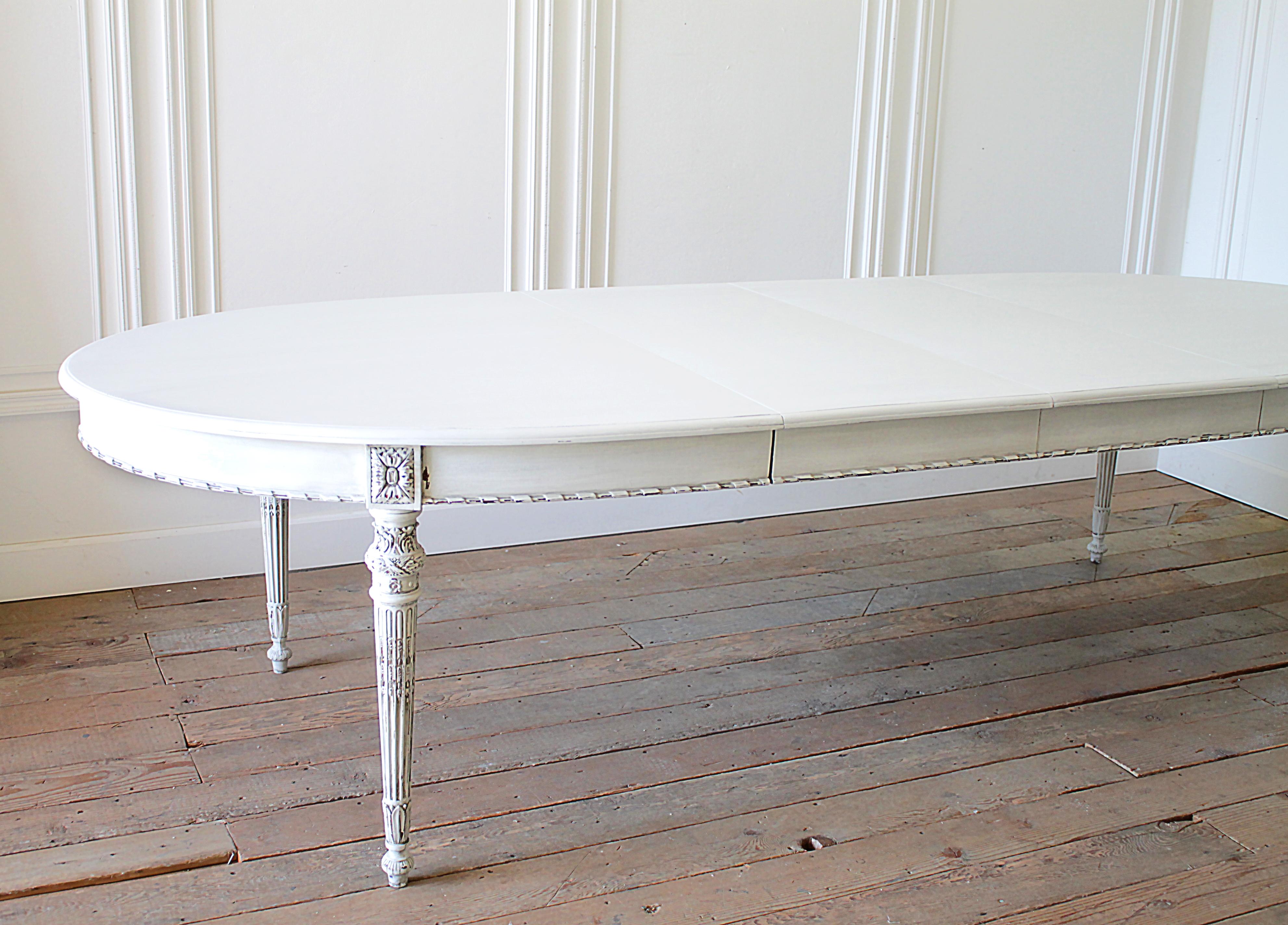 Hand-Carved Antique Painted Louis XVI Style Dining Table with Leaves