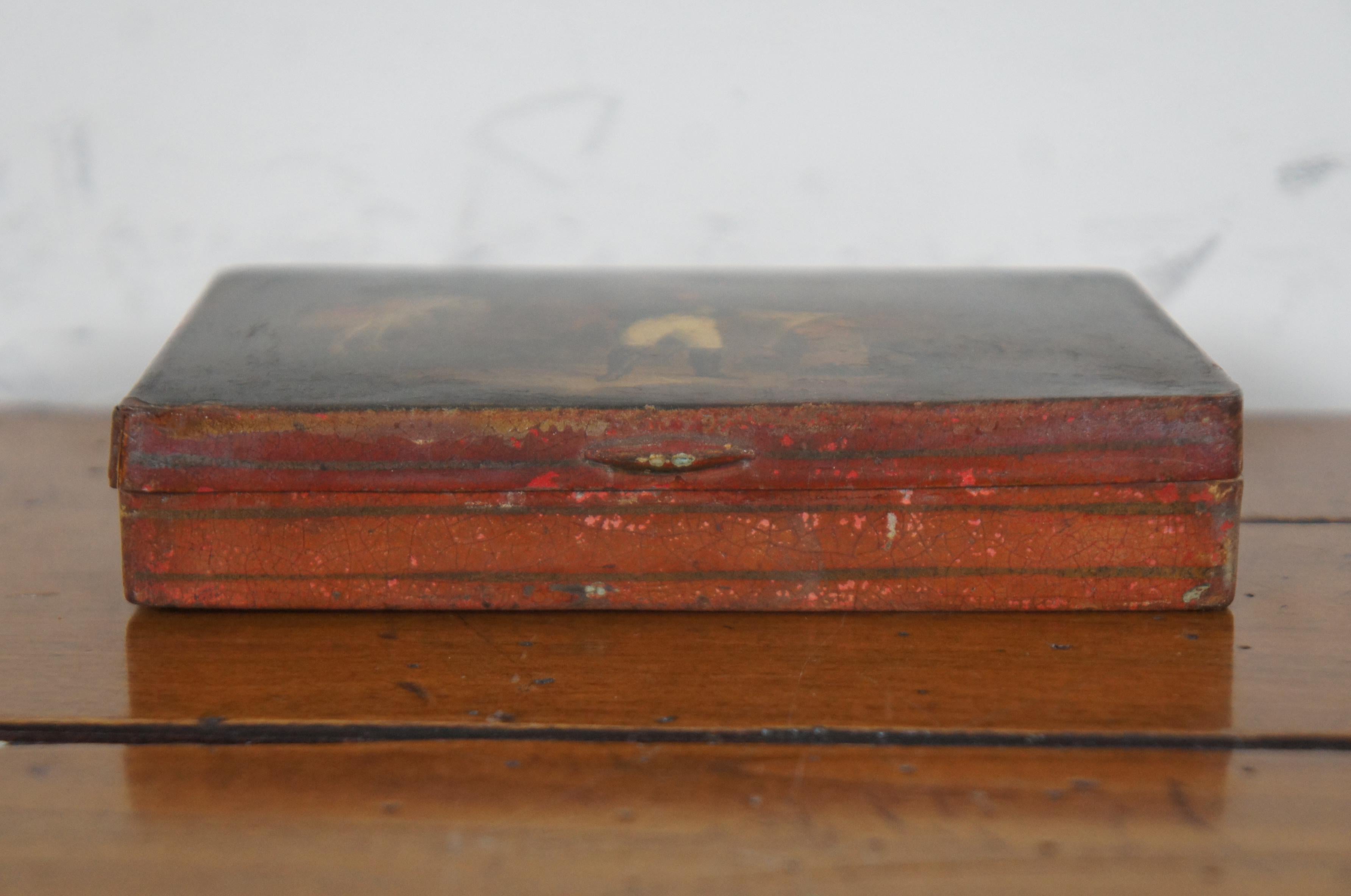 French Provincial Antique Painted Metal Tin Tobacco Trinket Keepsake Box Napoleon Bonaparte 5