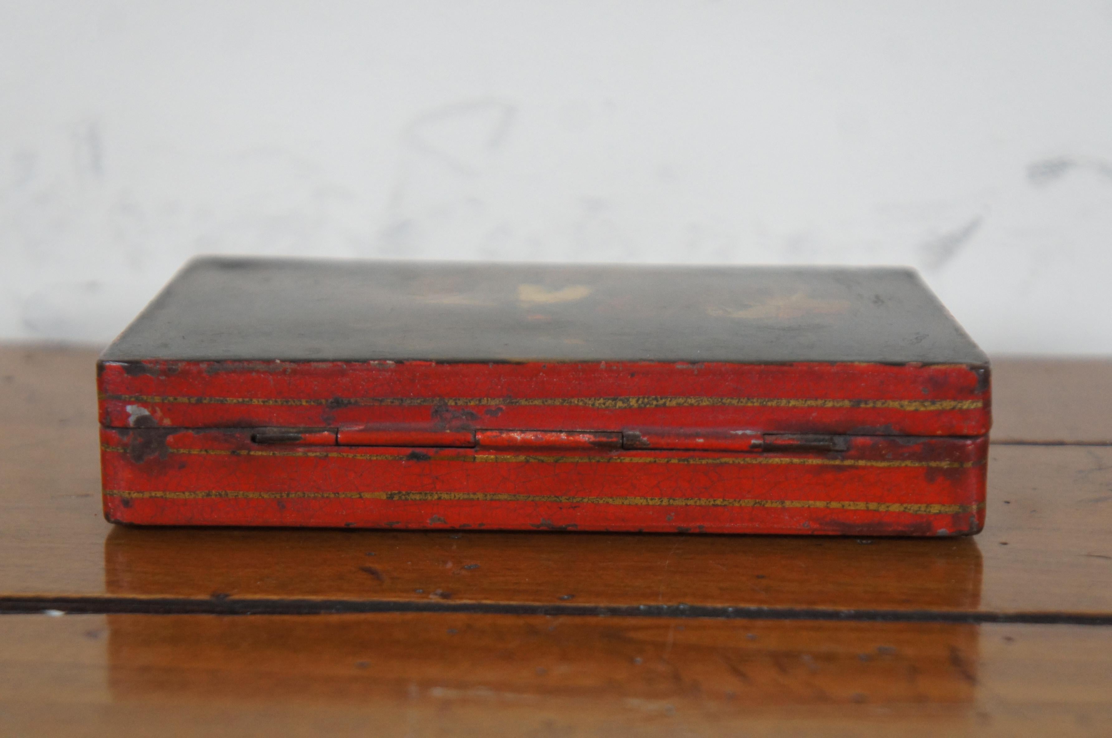 19th Century Antique Painted Metal Tin Tobacco Trinket Keepsake Box Napoleon Bonaparte 5