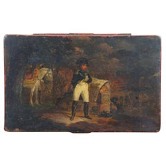 Boîte à tabac Keepsake d'antiquités en métal peint Napoléon Bonaparte 5 po.
