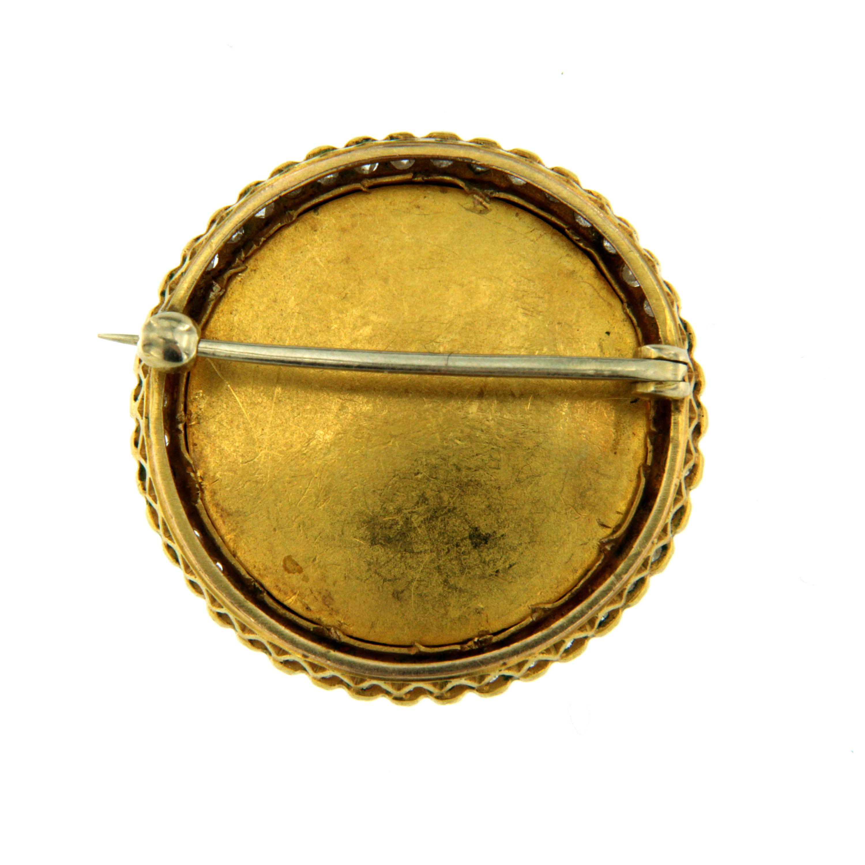 Women's or Men's Antique Painted Miniature Diamond Brooch