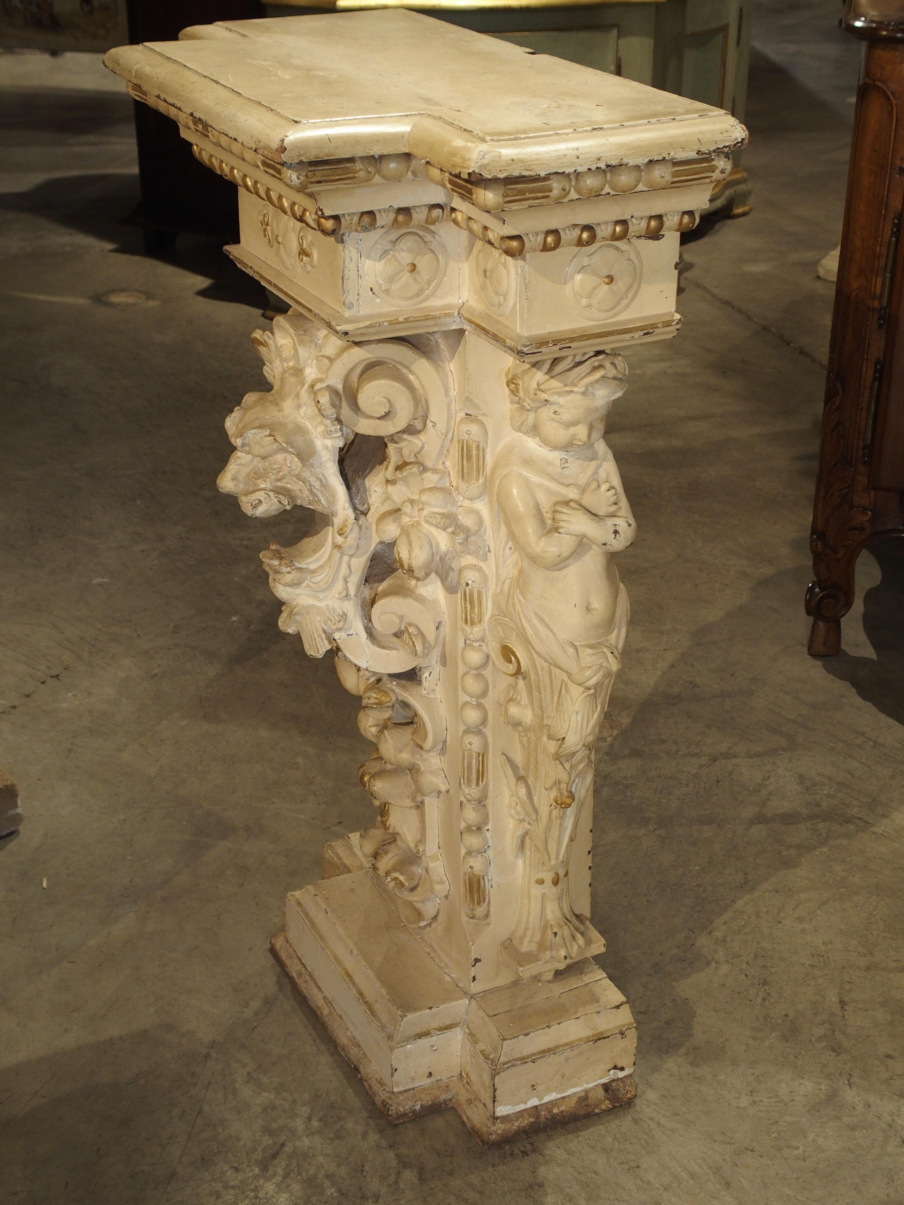 19th Century Antique Painted Napoleon III Wall Console Pedestal, circa 1860