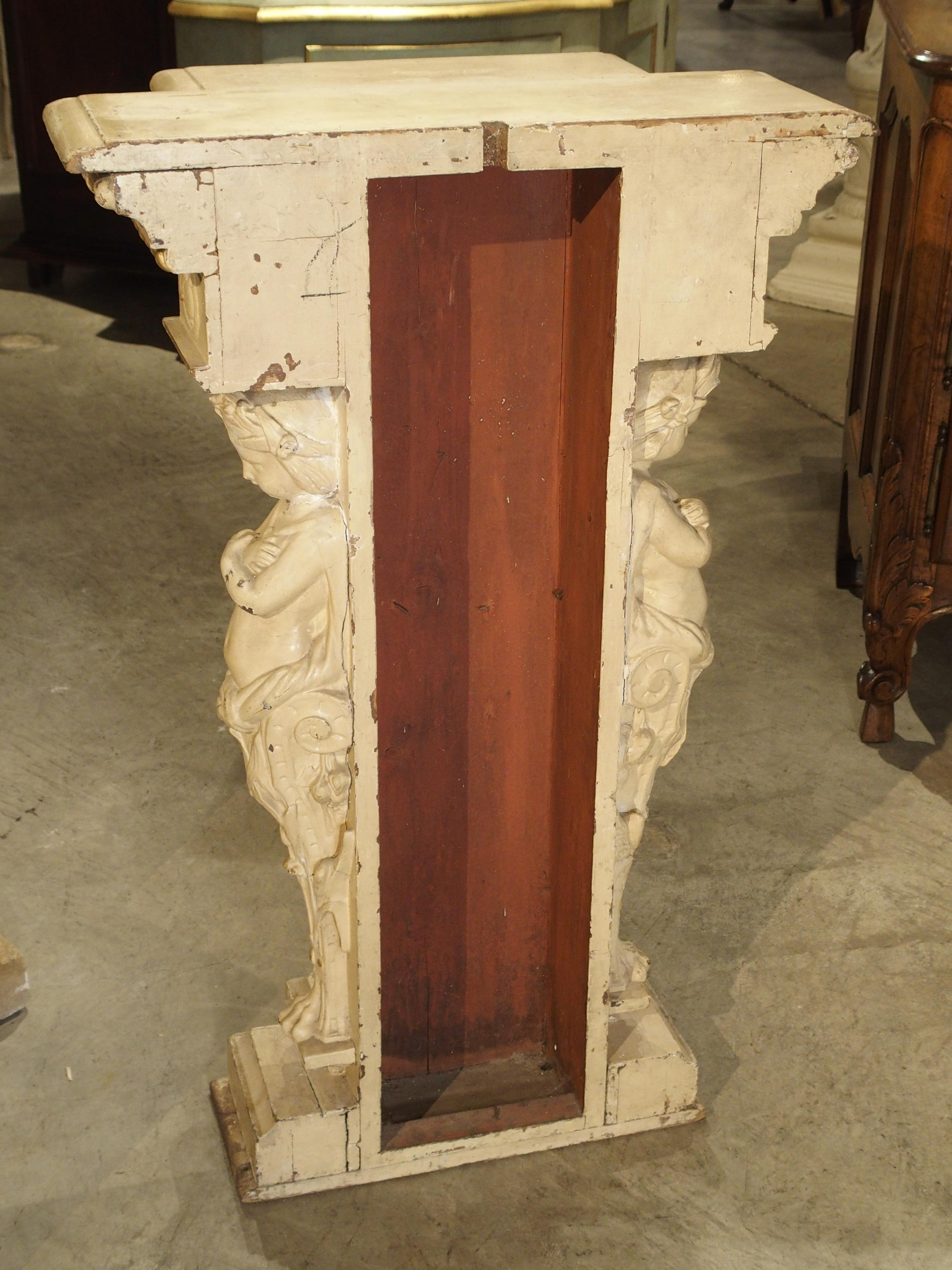Wood Antique Painted Napoleon III Wall Console Pedestal, circa 1860