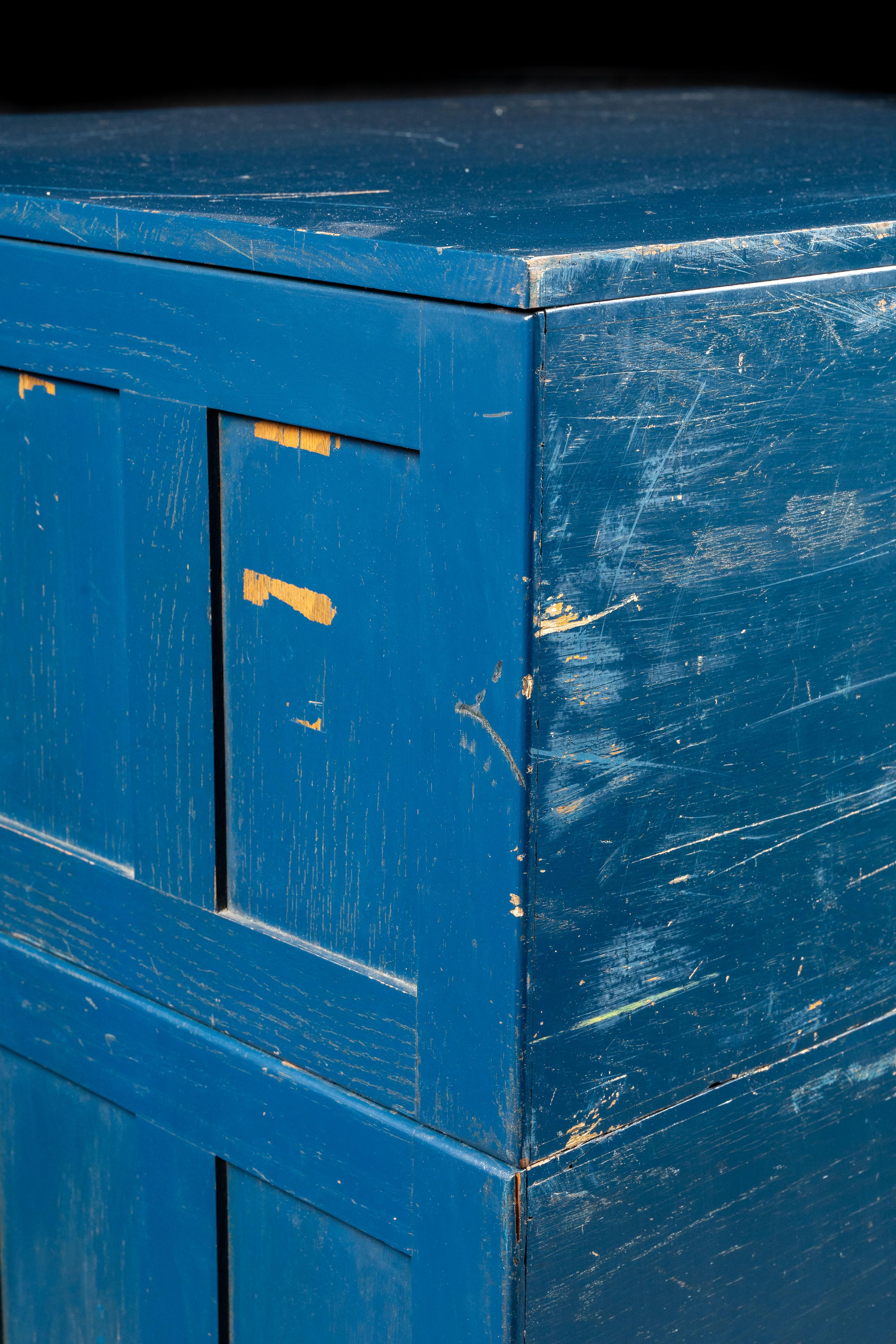 Antique Painted Oak Flat File Cabinet in Blue For Sale 10