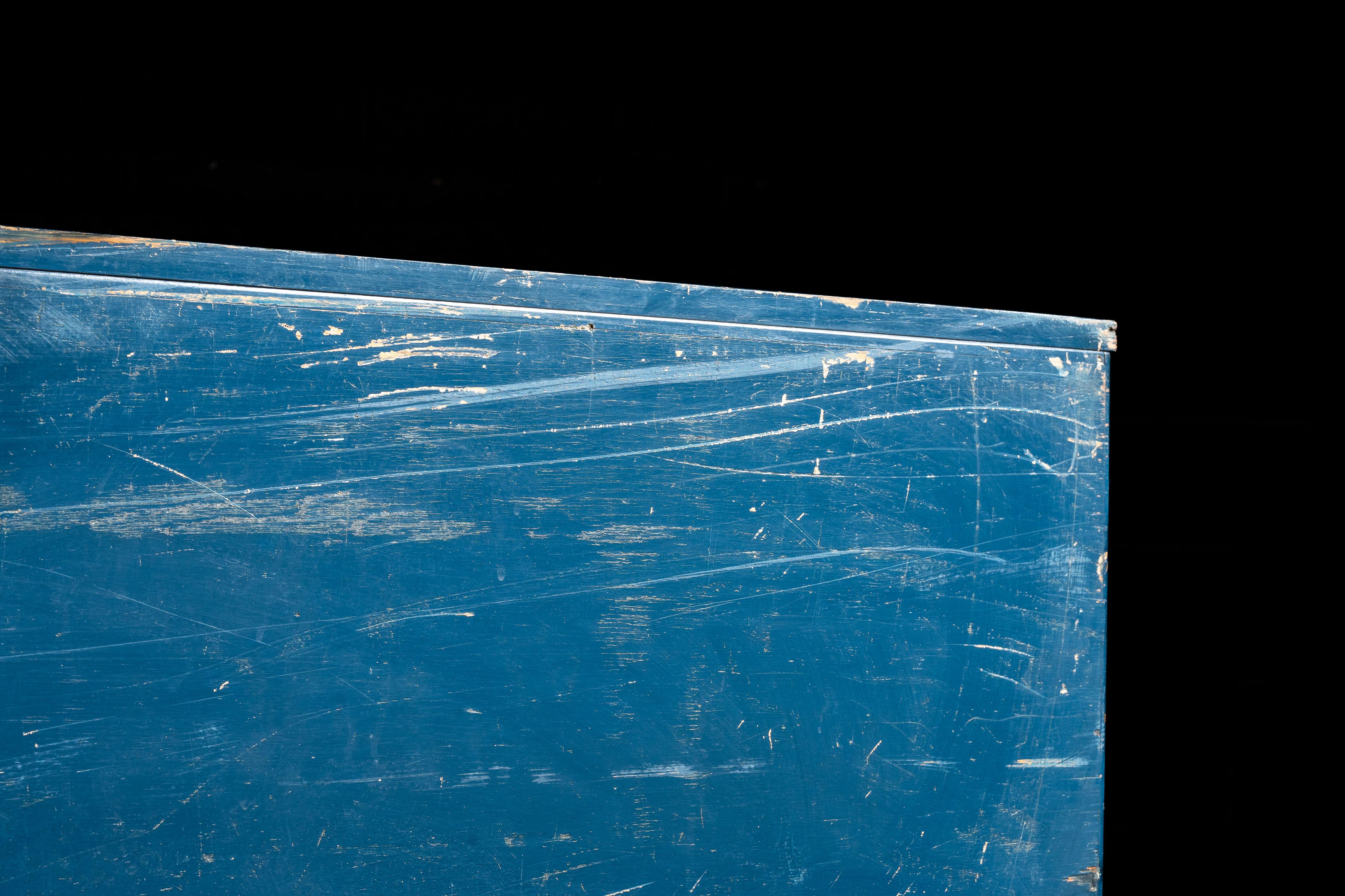 Antique Painted Oak Flat File Cabinet in Blue For Sale 12